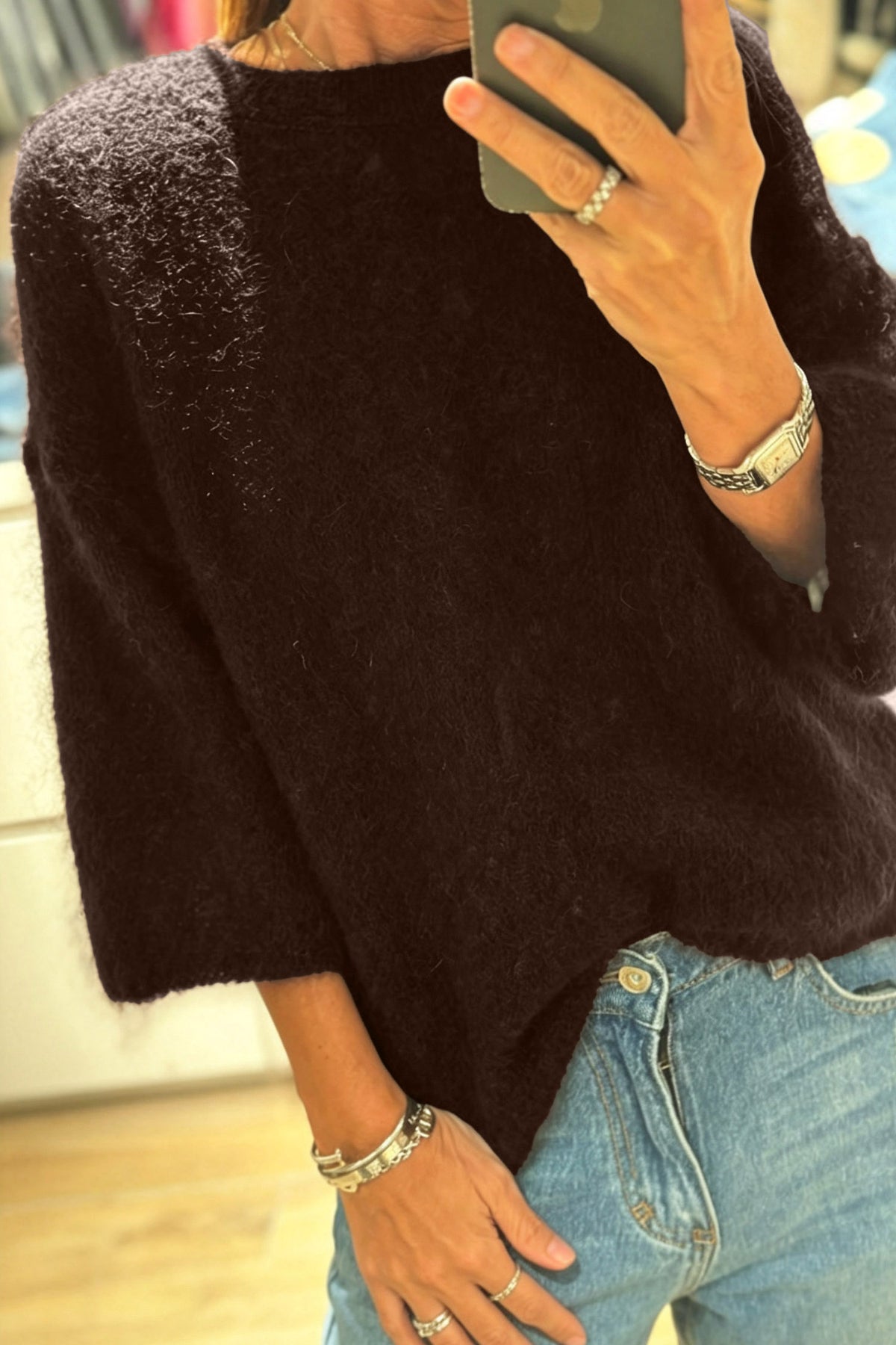 White Solid Color Knit Half Sleeve Round Neck Shift Sweater-TOPS / DRESSES-[Adult]-[Female]-Dark Brown-S-2022 Online Blue Zone Planet