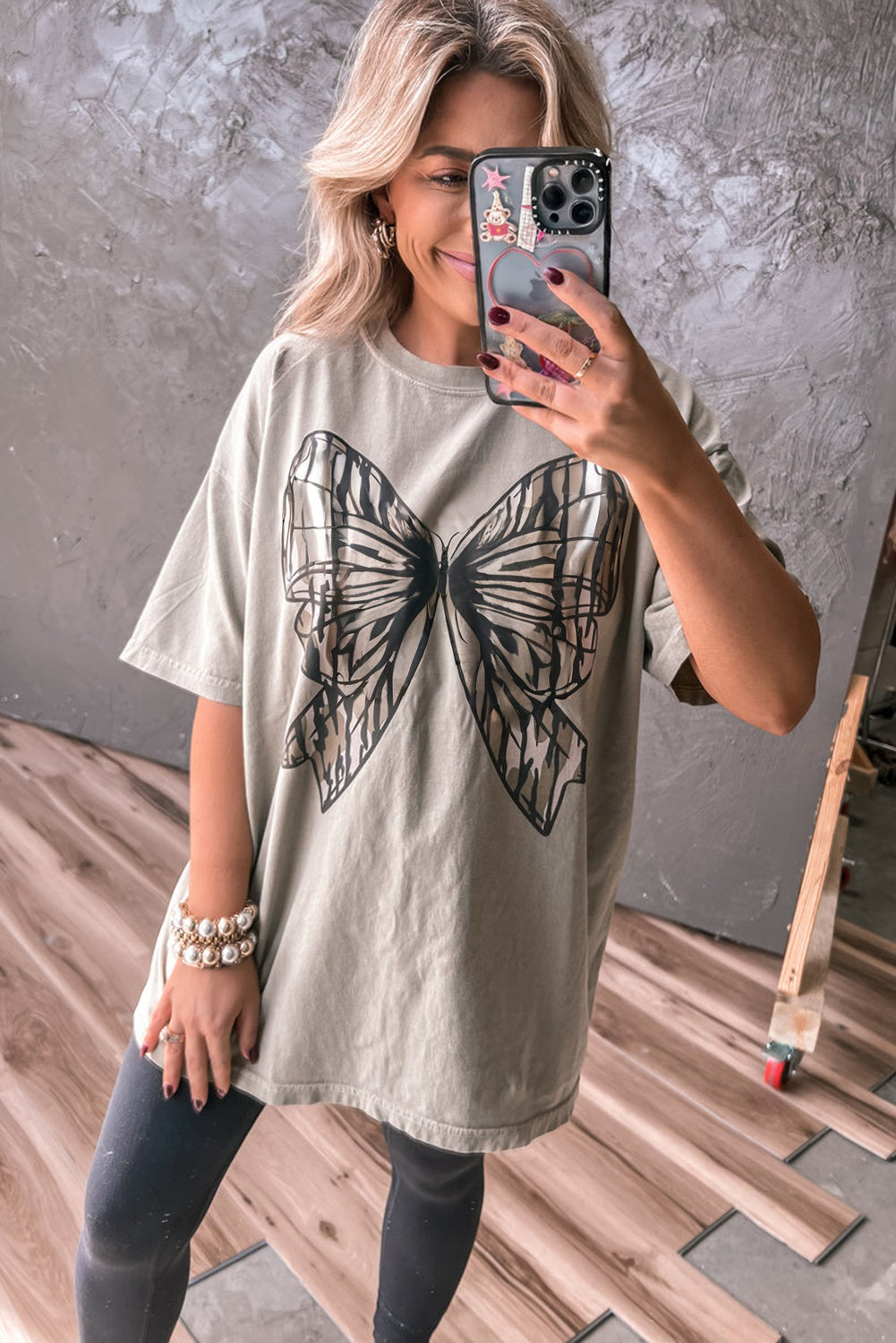 Casual Oversize Big Bow Printed Drop Shoulder Tunic Casual Tee-Tops/Tops & Tees-[Adult]-[Female]-2022 Online Blue Zone Planet