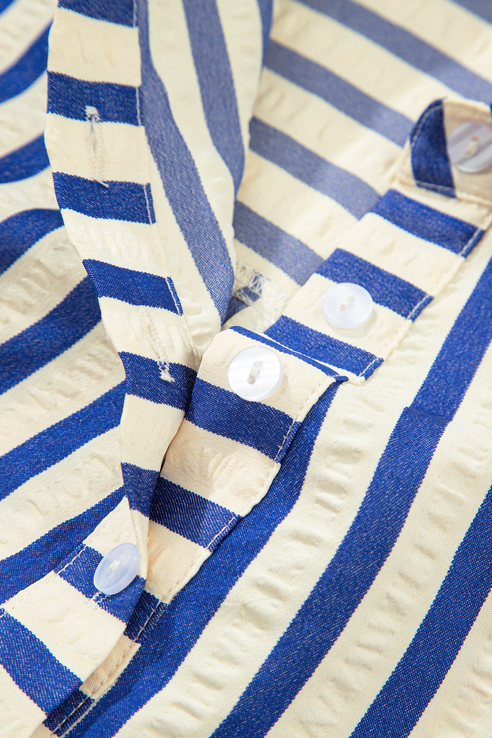 Blue Stripe Collared Half Button Side Pockets Loose Fit Mini Dress-Dresses/Mini Dresses-[Adult]-[Female]-2022 Online Blue Zone Planet