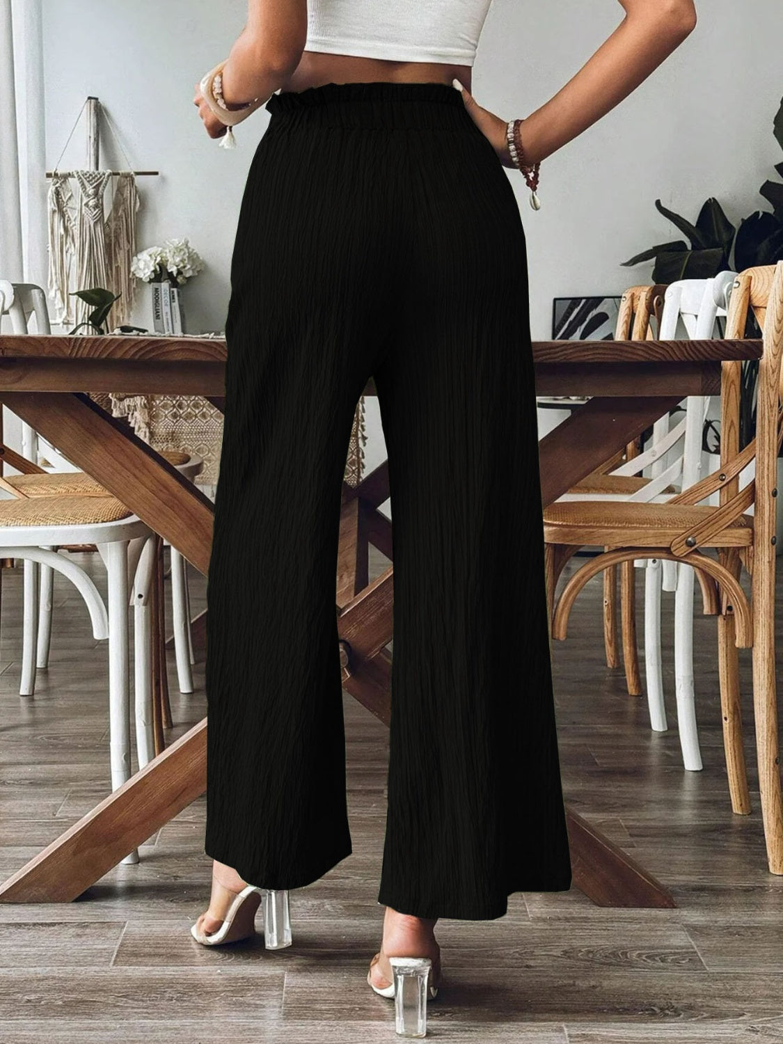 Frill Wide Leg Pants-BOTTOMS SIZES SMALL MEDIUM LARGE-[Adult]-[Female]-2022 Online Blue Zone Planet