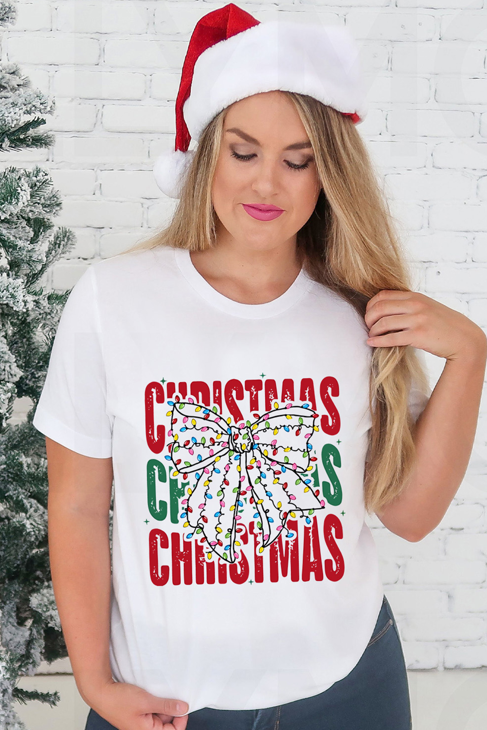 White Christmas Bowknot Graphic Tee-Graphic Tees-[Adult]-[Female]-2022 Online Blue Zone Planet