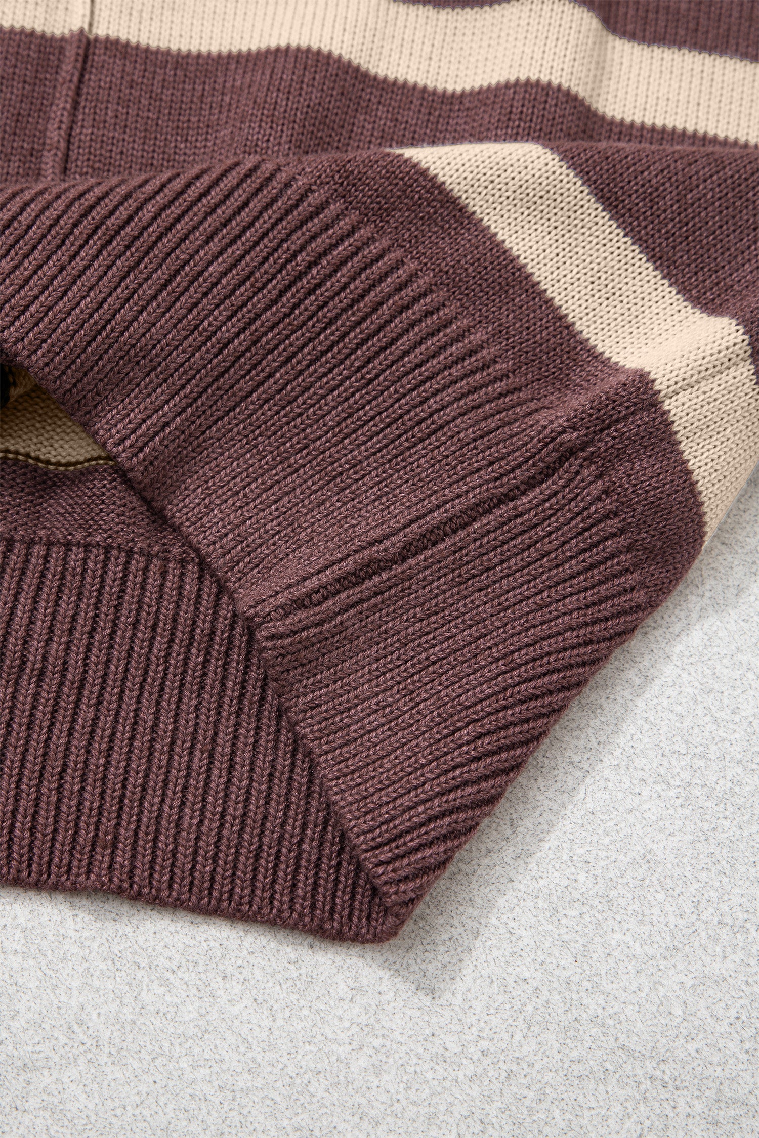 Brown Stripe Knit Western Short Sleeve Sweater-Sweaters & Cardigans/Short Sleeve Sweaters-[Adult]-[Female]-2022 Online Blue Zone Planet