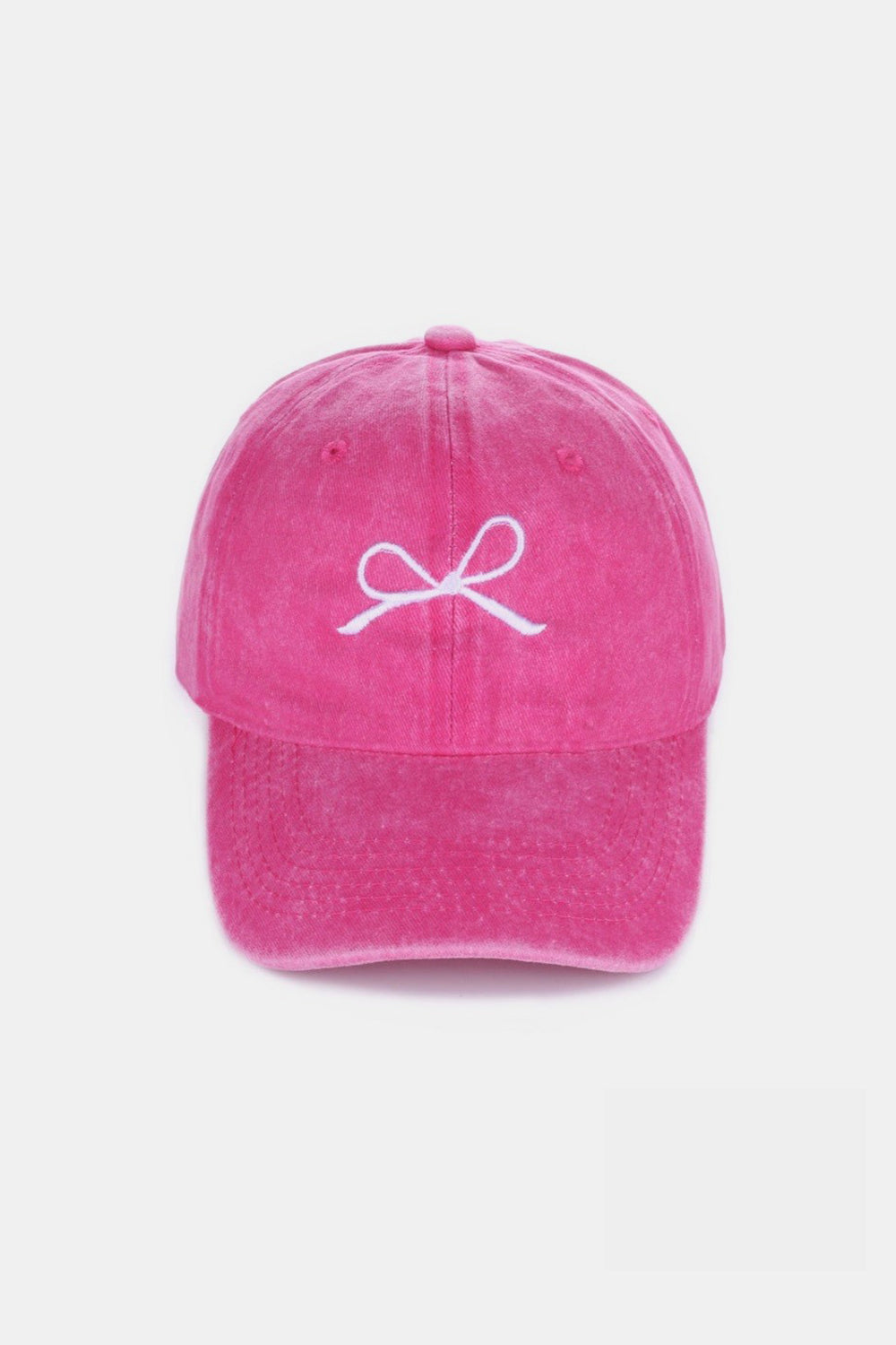 Zenana Bow Embroidered Washed Cotton Caps-BASEBALL HATS-[Adult]-[Female]-Hot Pink-One Size-2022 Online Blue Zone Planet