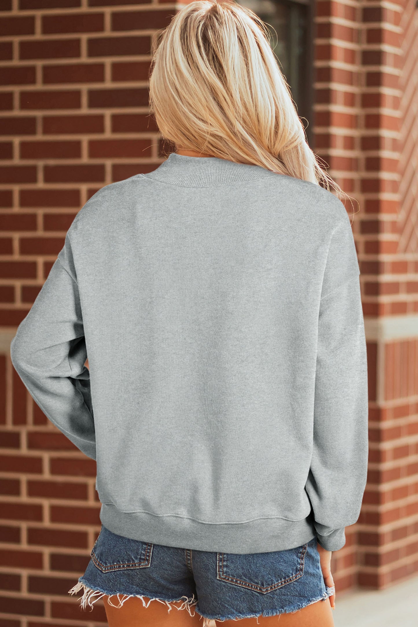Gray Exposed Seam Mock Neck Western Print Duck Sweatshirt-Graphic/Graphic Sweatshirts-[Adult]-[Female]-2022 Online Blue Zone Planet