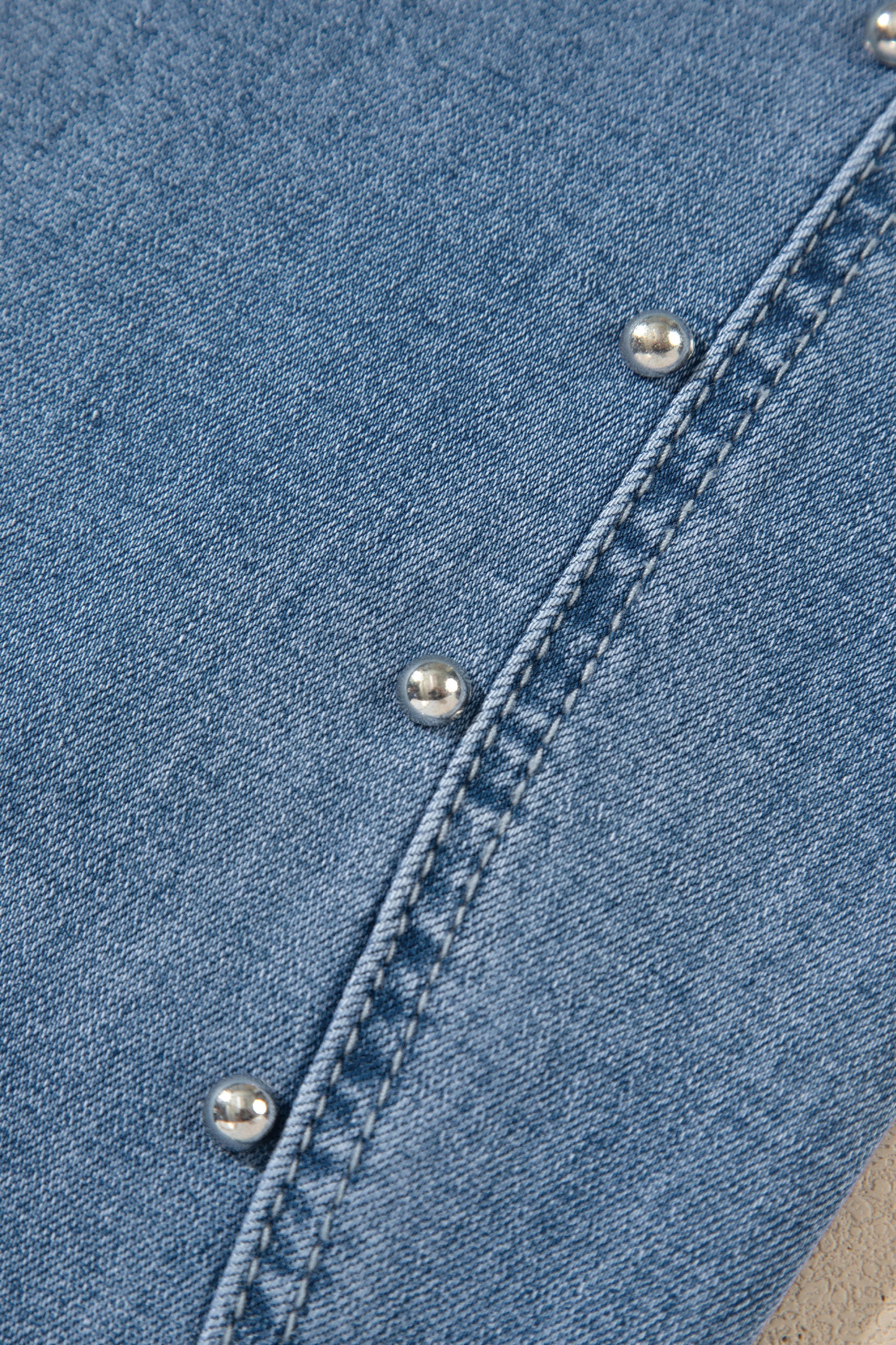 Dusk Blue Side Seam Rivet Detail Ankle Length Casual Jeans