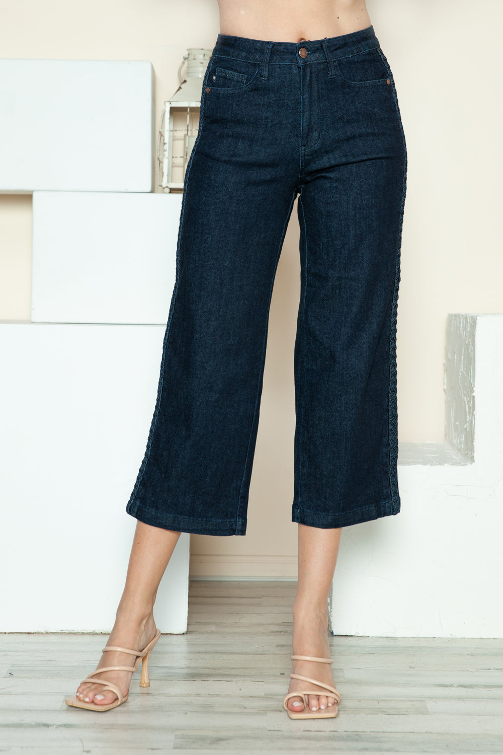 Blue Zone Planet | Judy Blue Full Size Side Seam Braid Detail Crop Wide Leg Jeans-TOPS / DRESSES-[Adult]-[Female]-Dark-0/24-2022 Online Blue Zone Planet