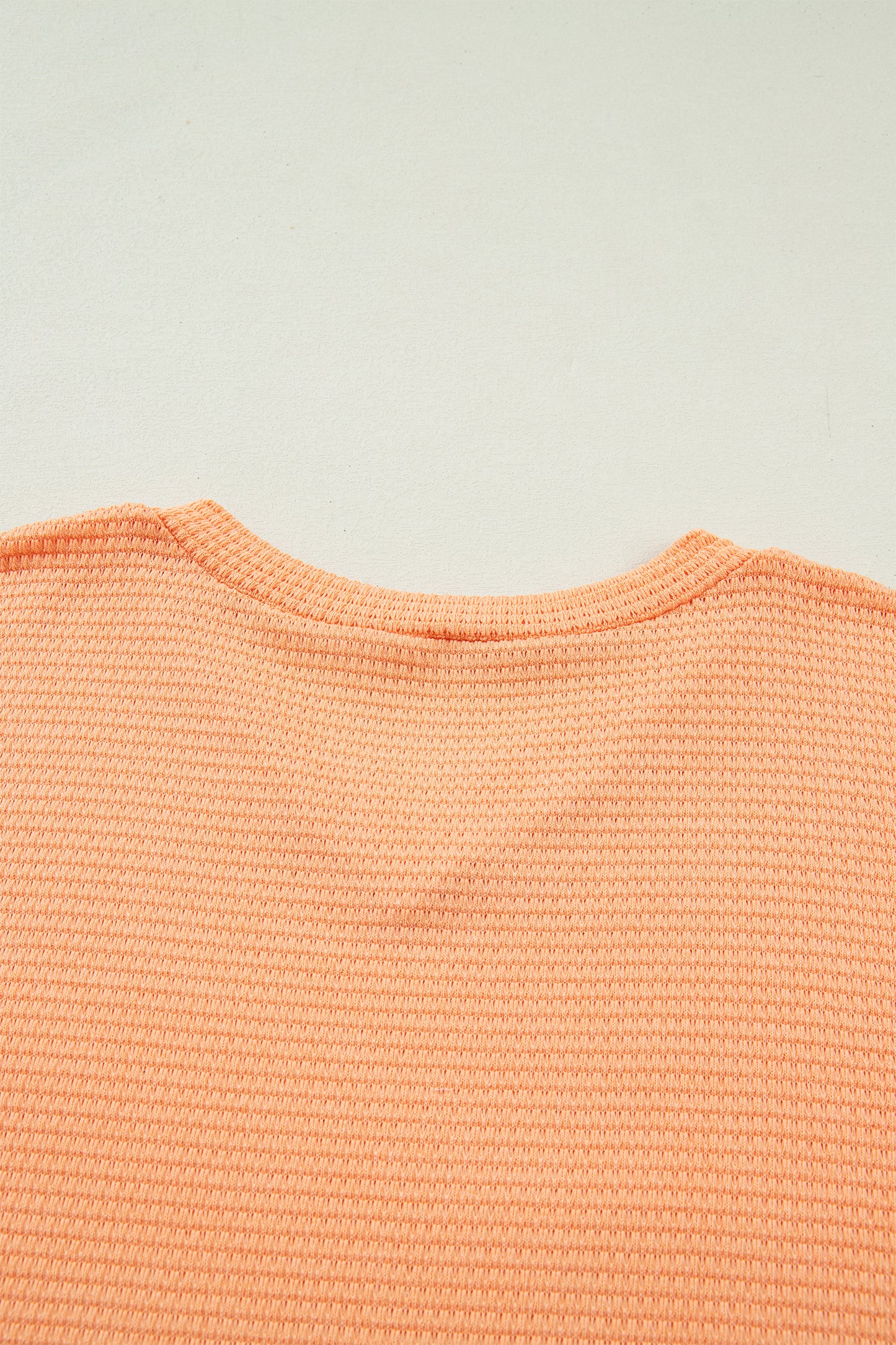 Grapefruit Orange Waffle V Neck Short Sleeve Knit Top-Tops/Tops & Tees-[Adult]-[Female]-2022 Online Blue Zone Planet