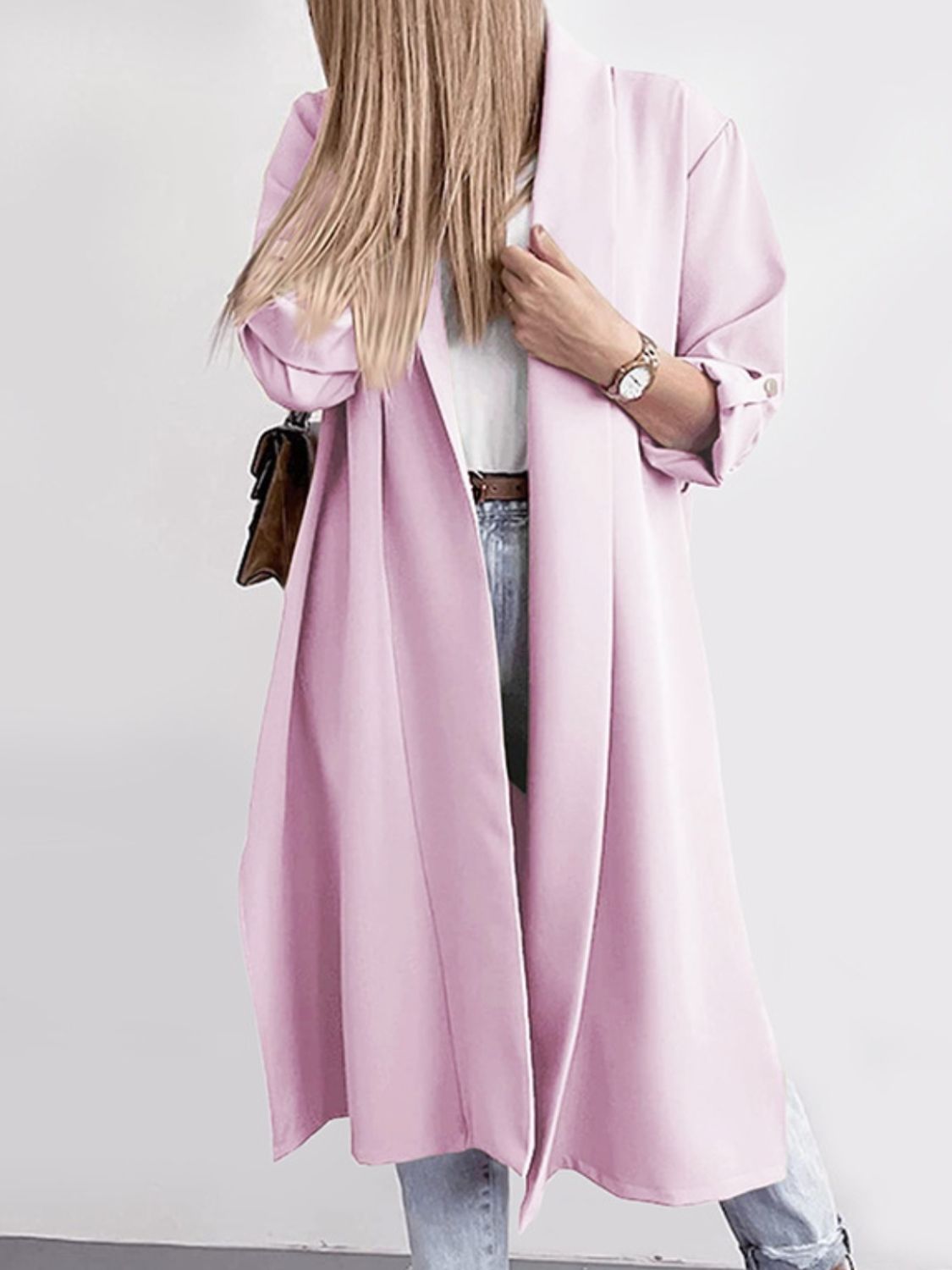 Slit Open Front Roll-Tab Sleeve Trench Coat-TOPS / DRESSES-[Adult]-[Female]-Pink Purple-S-2022 Online Blue Zone Planet