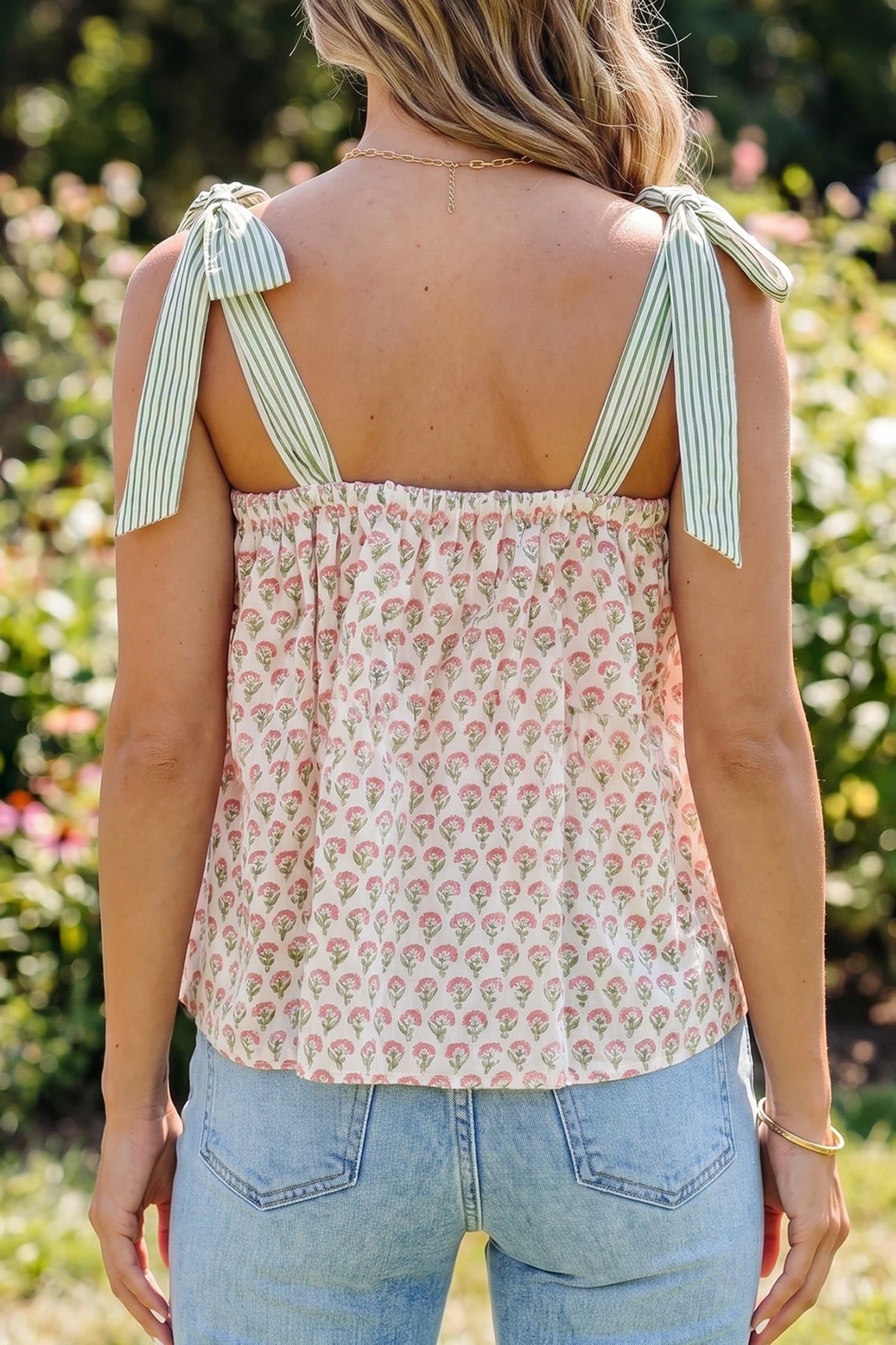 Pink Fashion Printed Knot Straps Babydoll Tank Top-Tops/Tank Tops-[Adult]-[Female]-2022 Online Blue Zone Planet