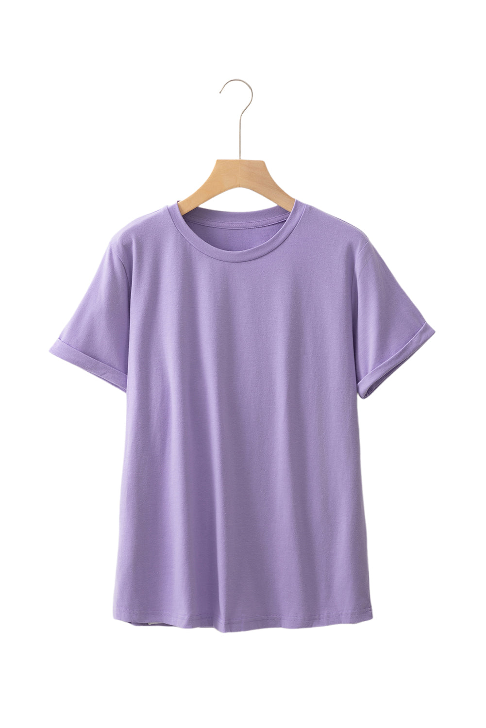 Wisteria Casual Plain Crew Neck Tee-Tops/Tops & Tees-[Adult]-[Female]-2022 Online Blue Zone Planet
