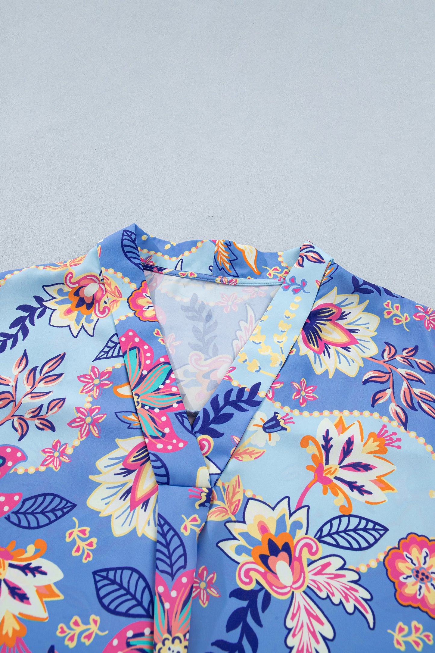 Purple Vacation Floral Print V Neck Short Sleeve Blouse-Tops/Blouses & Shirts-[Adult]-[Female]-2022 Online Blue Zone Planet