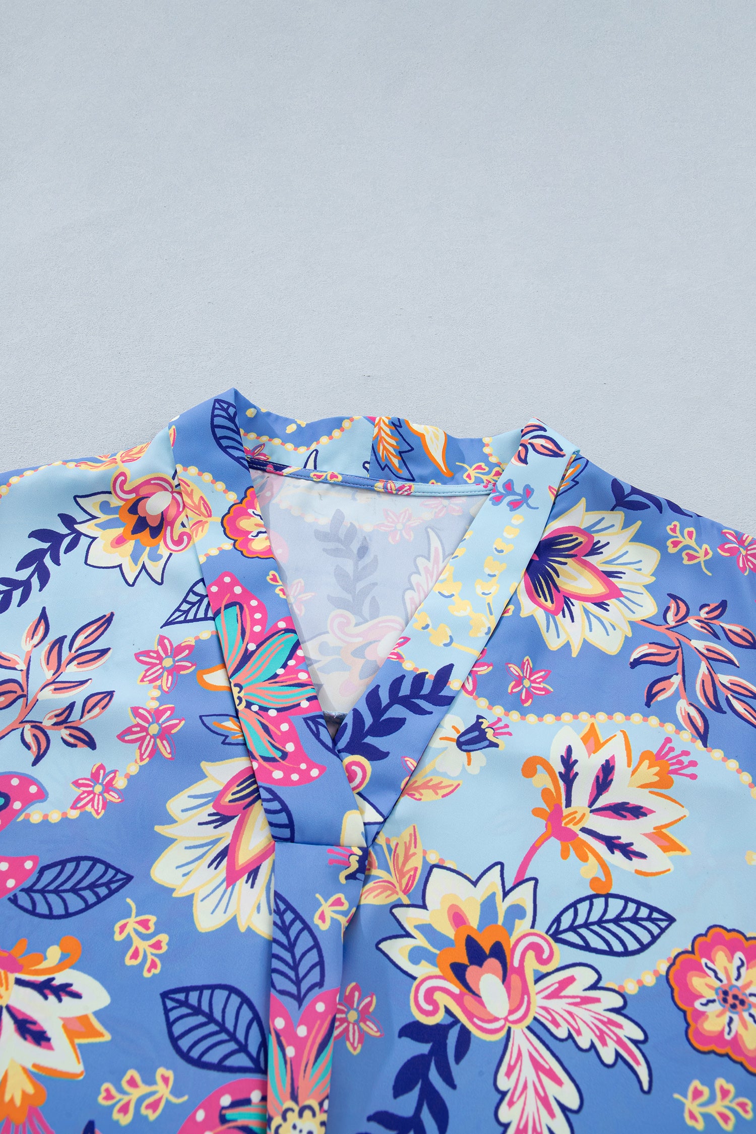 Purple Vacation Floral Print V Neck Short Sleeve Blouse-Tops/Blouses & Shirts-[Adult]-[Female]-2022 Online Blue Zone Planet