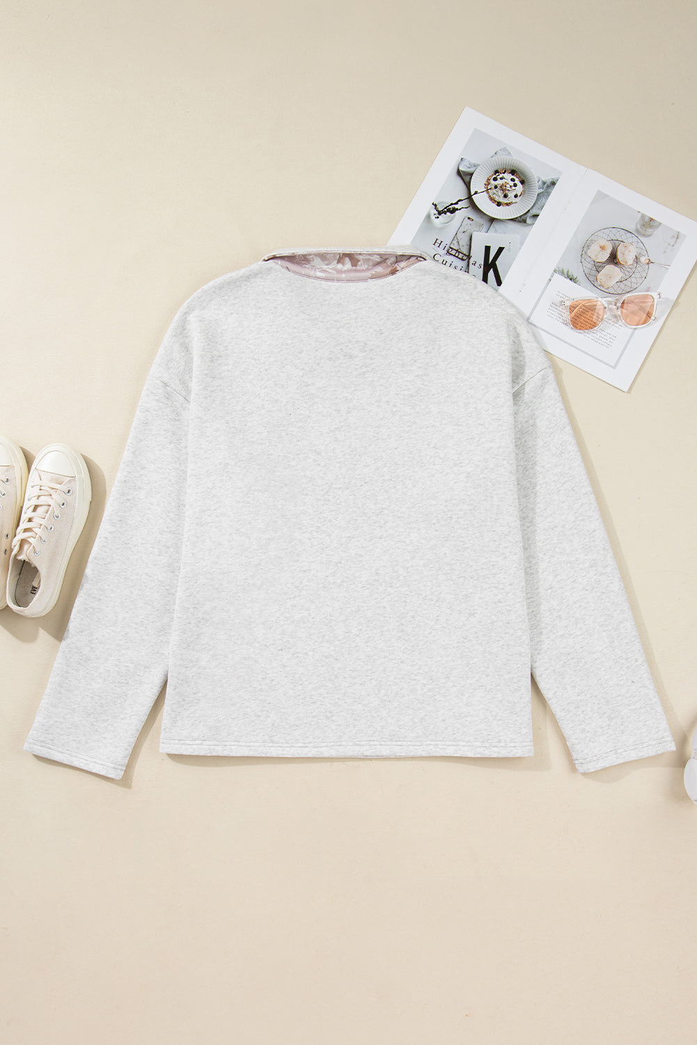 Gray Camo Leaves Patchwork Zipped Collar Pullover Plus Size Sweatshirt-Plus Size/Plus Size Sweatshirts & Hoodies-[Adult]-[Female]-2022 Online Blue Zone Planet