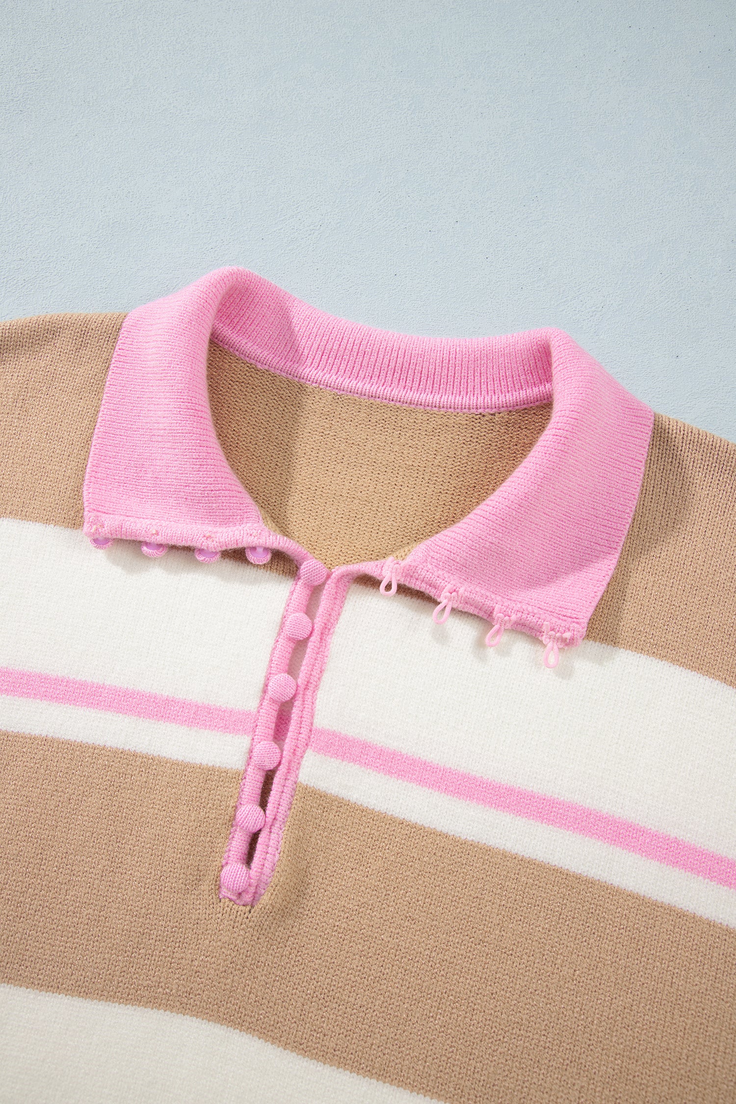 Khaki Stripe Striped Drop Shoulder Button Placket Long Sleeve Sweater-TOPS / DRESSES-[Adult]-[Female]-2022 Online Blue Zone Planet