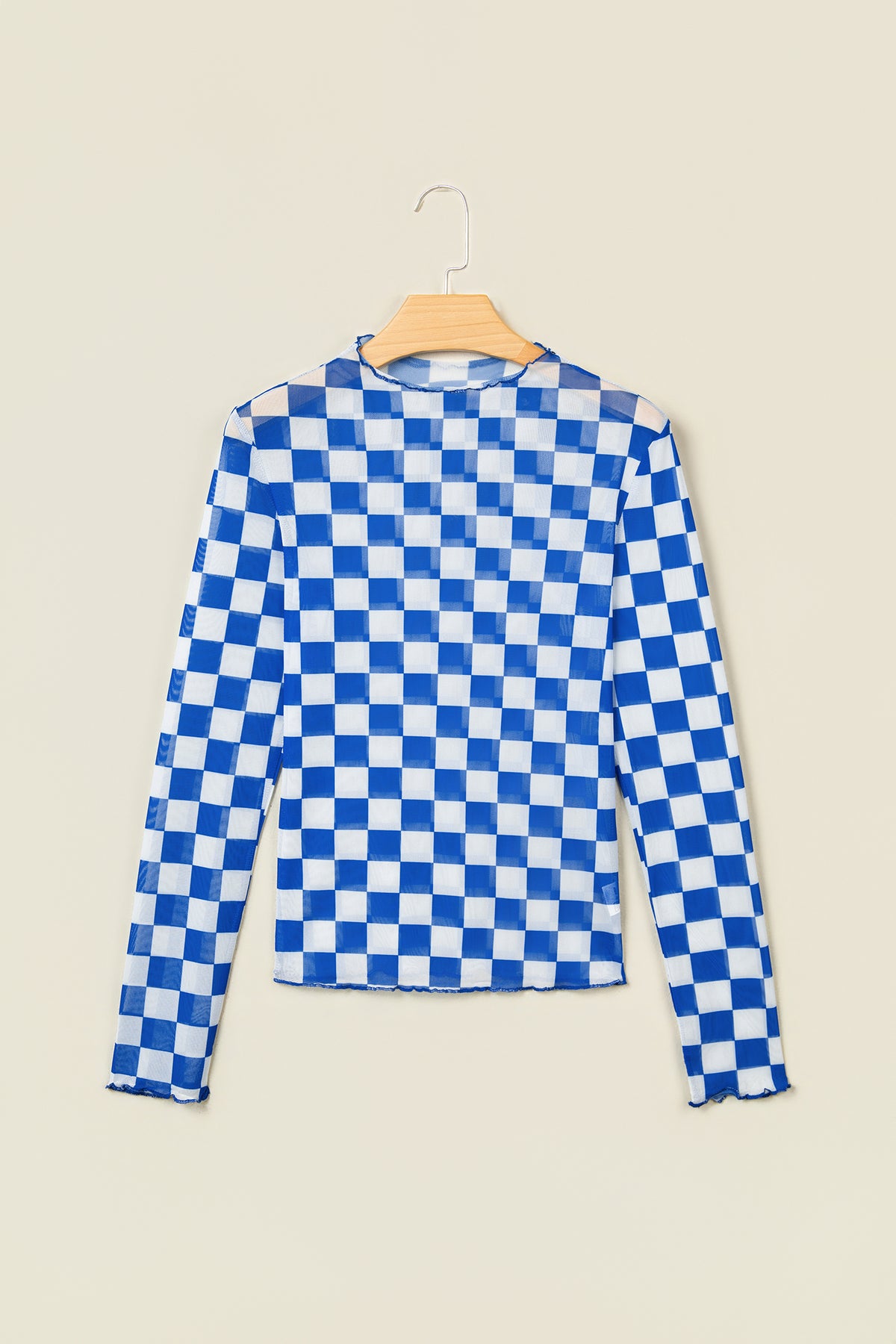 Dark Blue Plaid Mesh Sheer Long Sleeve Top-Tops/Long Sleeve Tops-[Adult]-[Female]-2022 Online Blue Zone Planet