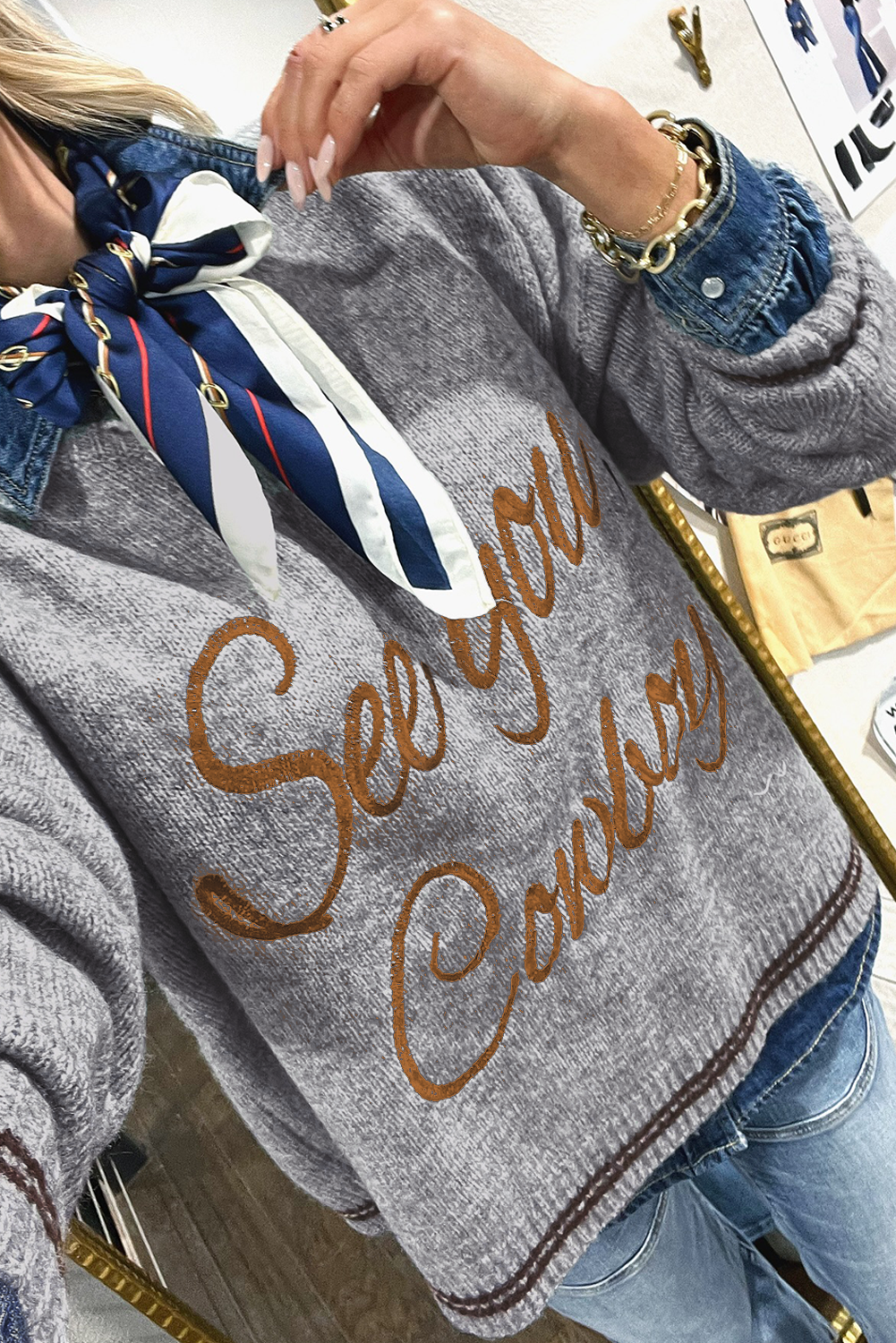 Light Grey See You Cowboy Embroidered Western Graphic Sweater-TOPS / DRESSES-[Adult]-[Female]-Light Grey-S-2022 Online Blue Zone Planet