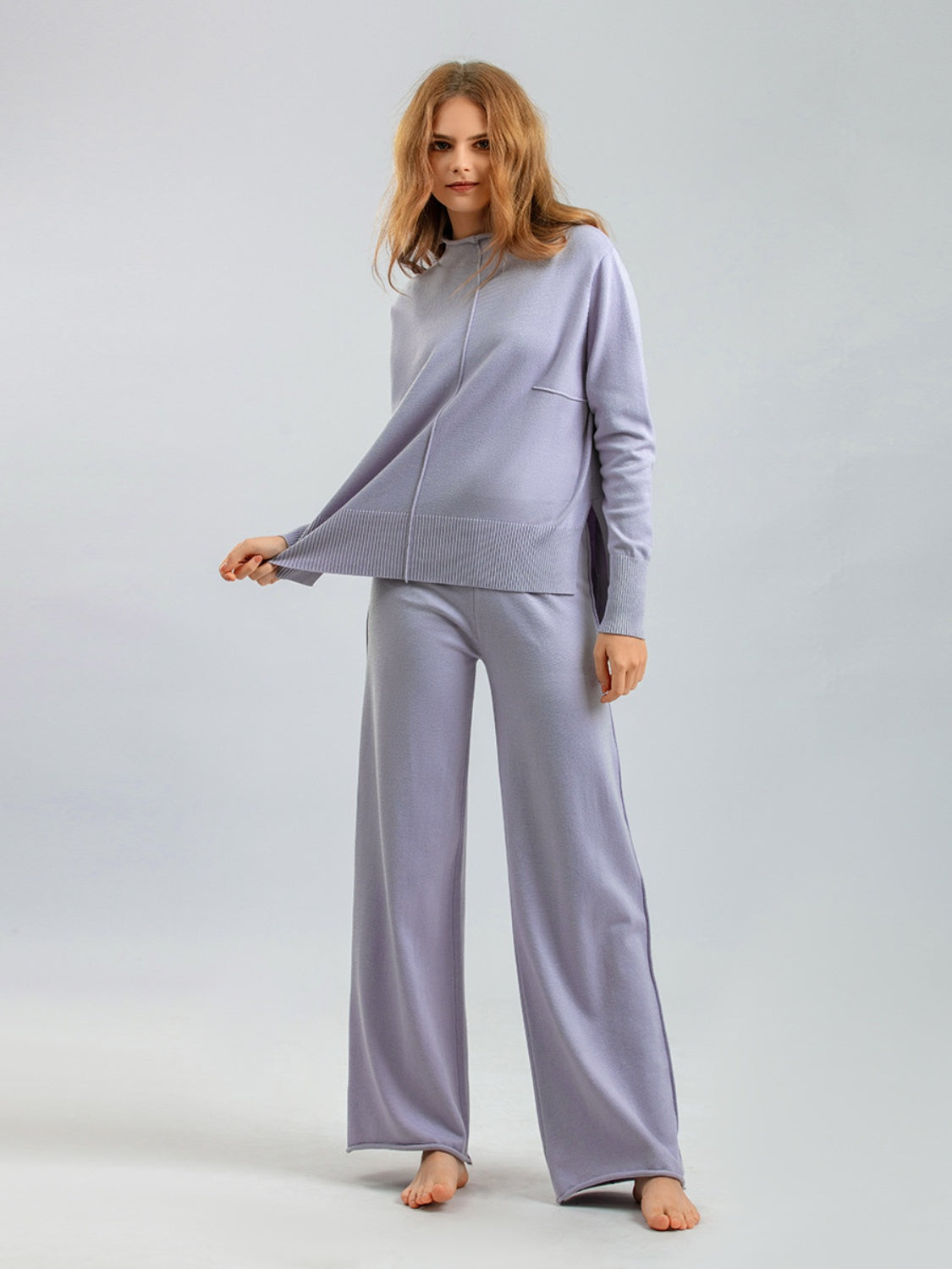 Blue Zone Planet | Basic Bae Mock Neck Long Sleeve Top and Pants Sweater Set-TOPS / DRESSES-[Adult]-[Female]-2022 Online Blue Zone Planet