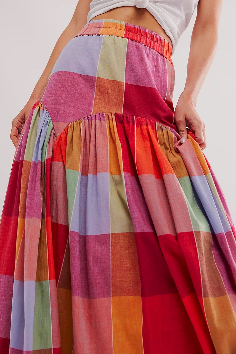 Color Block Elastic Waist Maxi Skirt-BOTTOMS SIZES SMALL MEDIUM LARGE-[Adult]-[Female]-2022 Online Blue Zone Planet