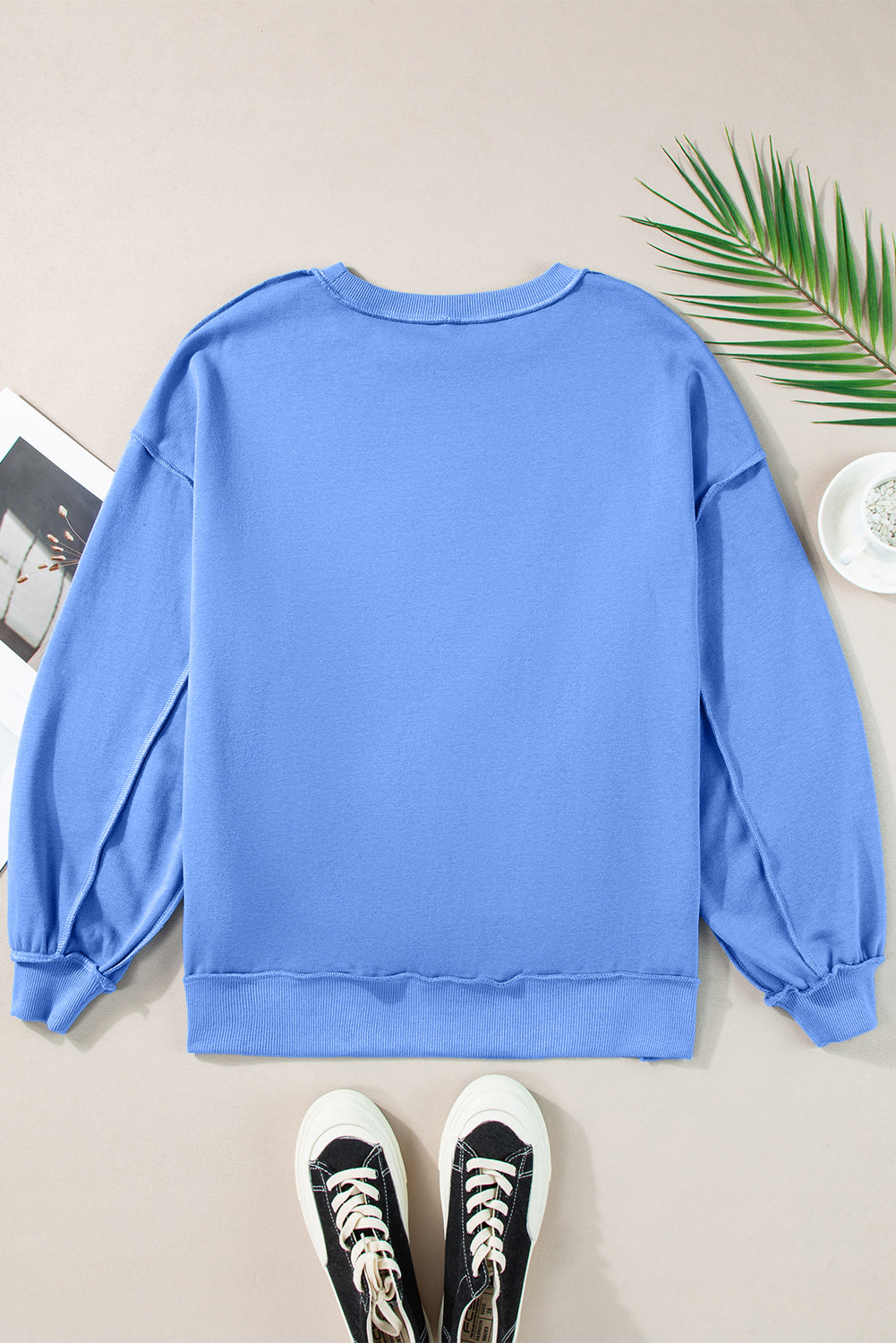 Star Patch Round Neck Long Sleeve Sweatshirt-TOPS / DRESSES-[Adult]-[Female]-2022 Online Blue Zone Planet