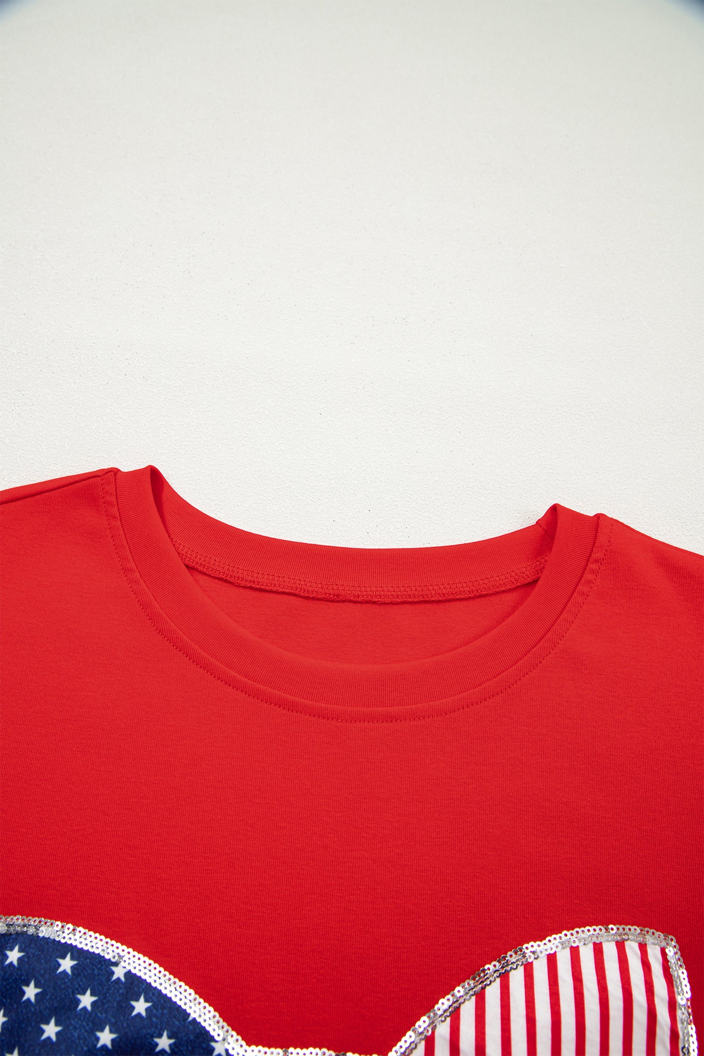 Fiery Red Sequin Trim Stars and Stripes Bow Patched T Shirt Mini Dress-TOPS / DRESSES-[Adult]-[Female]-2022 Online Blue Zone Planet