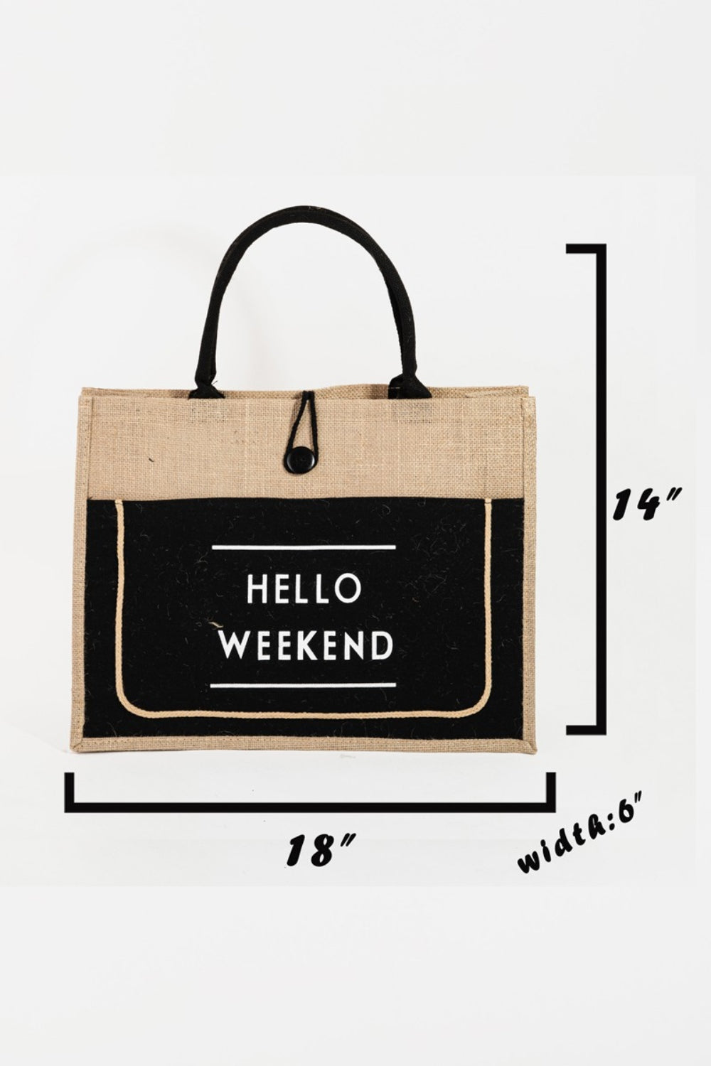 Fame Hello Weekend Burlap Tote Bag-HANDBAGS-[Adult]-[Female]-2022 Online Blue Zone Planet