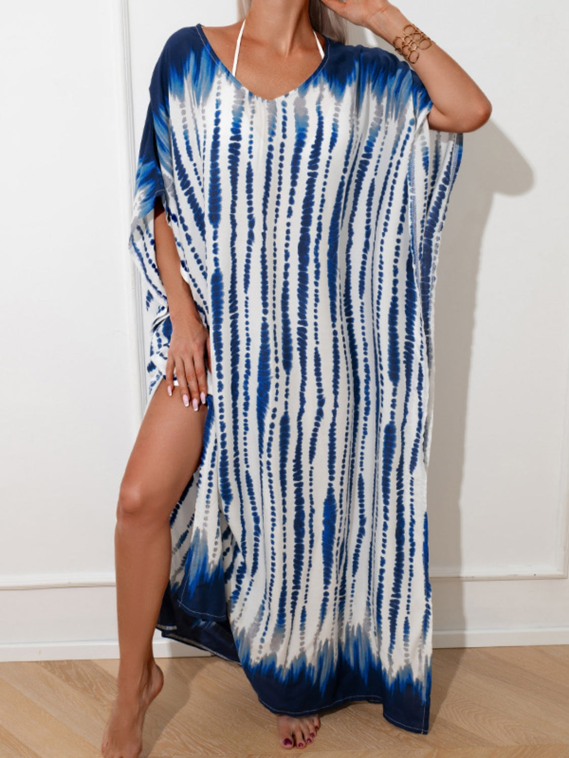 Slit Tie-Dye Half Sleeve Cover Up-TOPS / DRESSES-[Adult]-[Female]-Royal Blue-one-size-2022 Online Blue Zone Planet