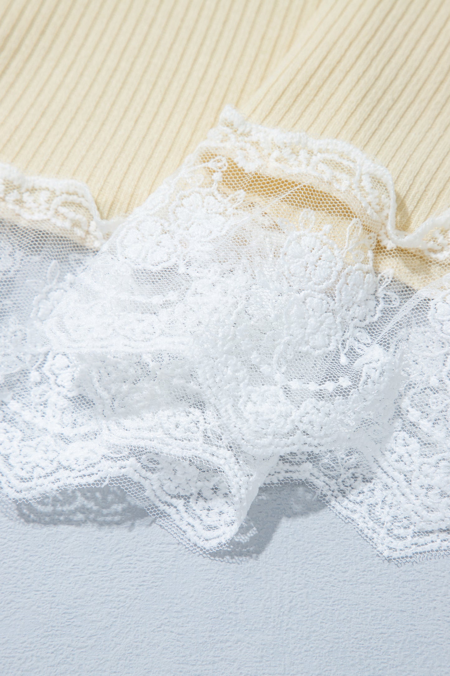 Beige Ribbed Knit Sweet Lace Hem Vest-Tops/Tank Tops-[Adult]-[Female]-2022 Online Blue Zone Planet