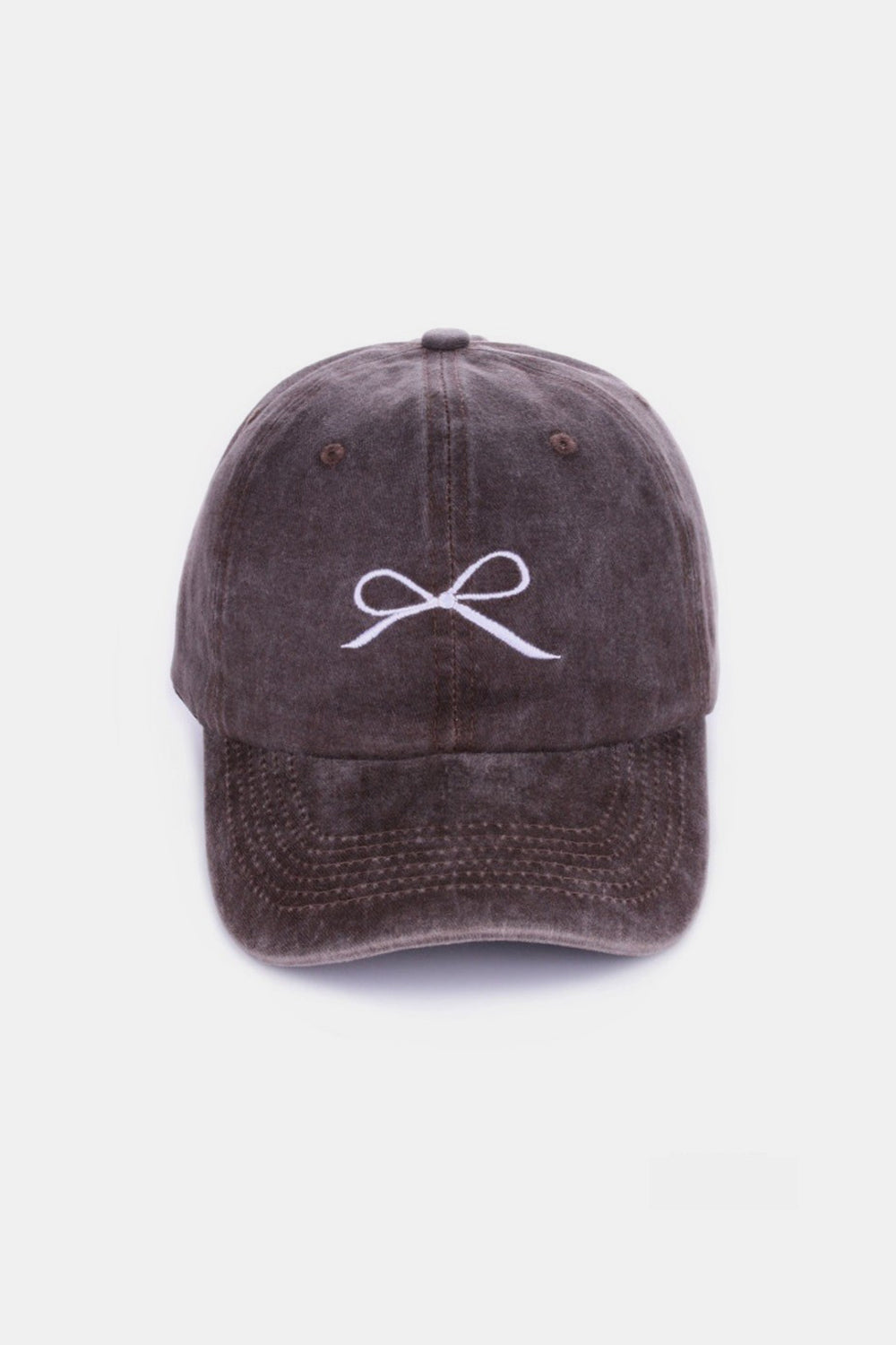 Zenana Bow Embroidered Washed Cotton Caps-BASEBALL HATS-[Adult]-[Female]-Brown-One Size-2022 Online Blue Zone Planet