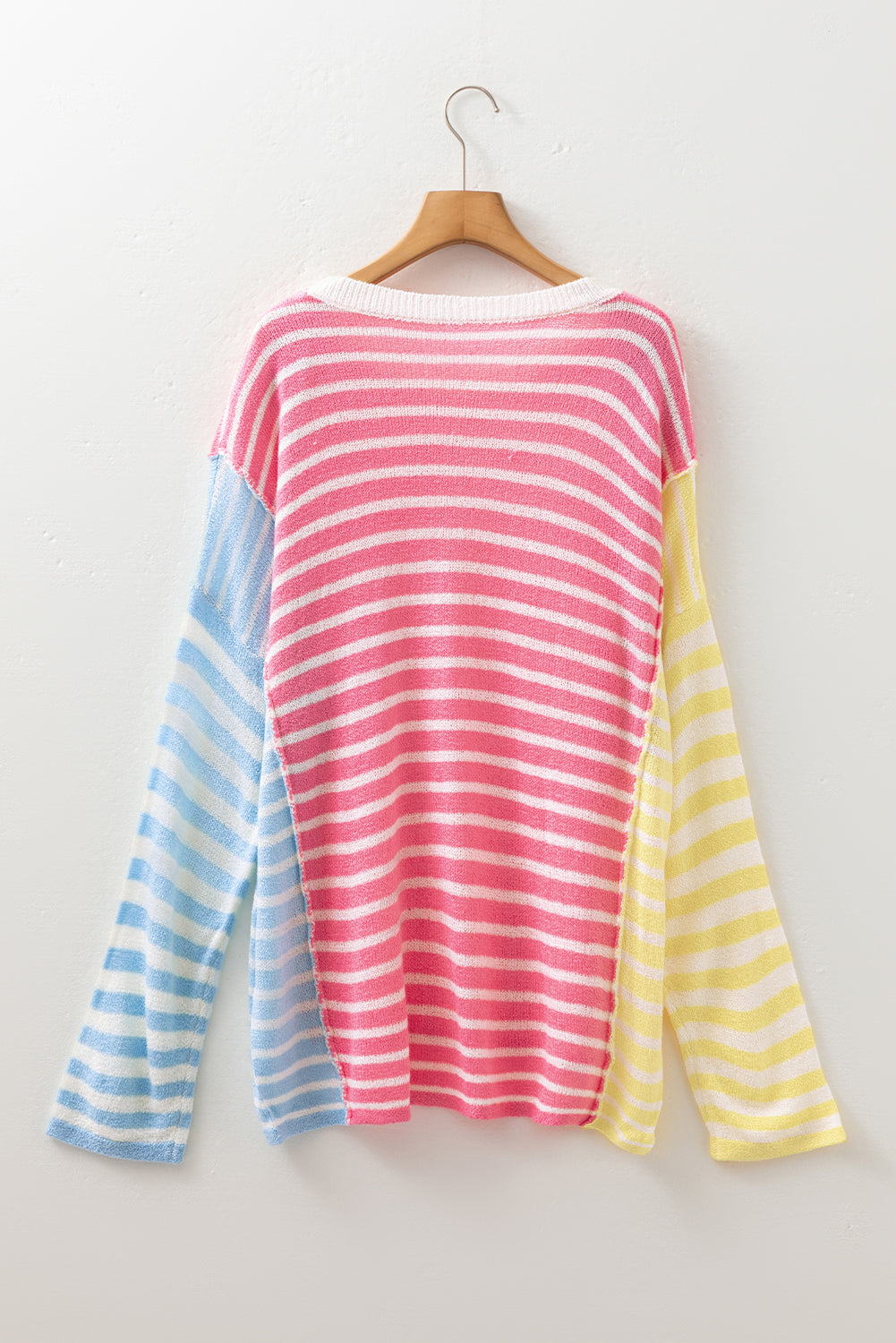 Multicolour Striped Exposed Seam Colorblock Patchwork Plus Size Sweater-TOPS / DRESSES-[Adult]-[Female]-2022 Online Blue Zone Planet