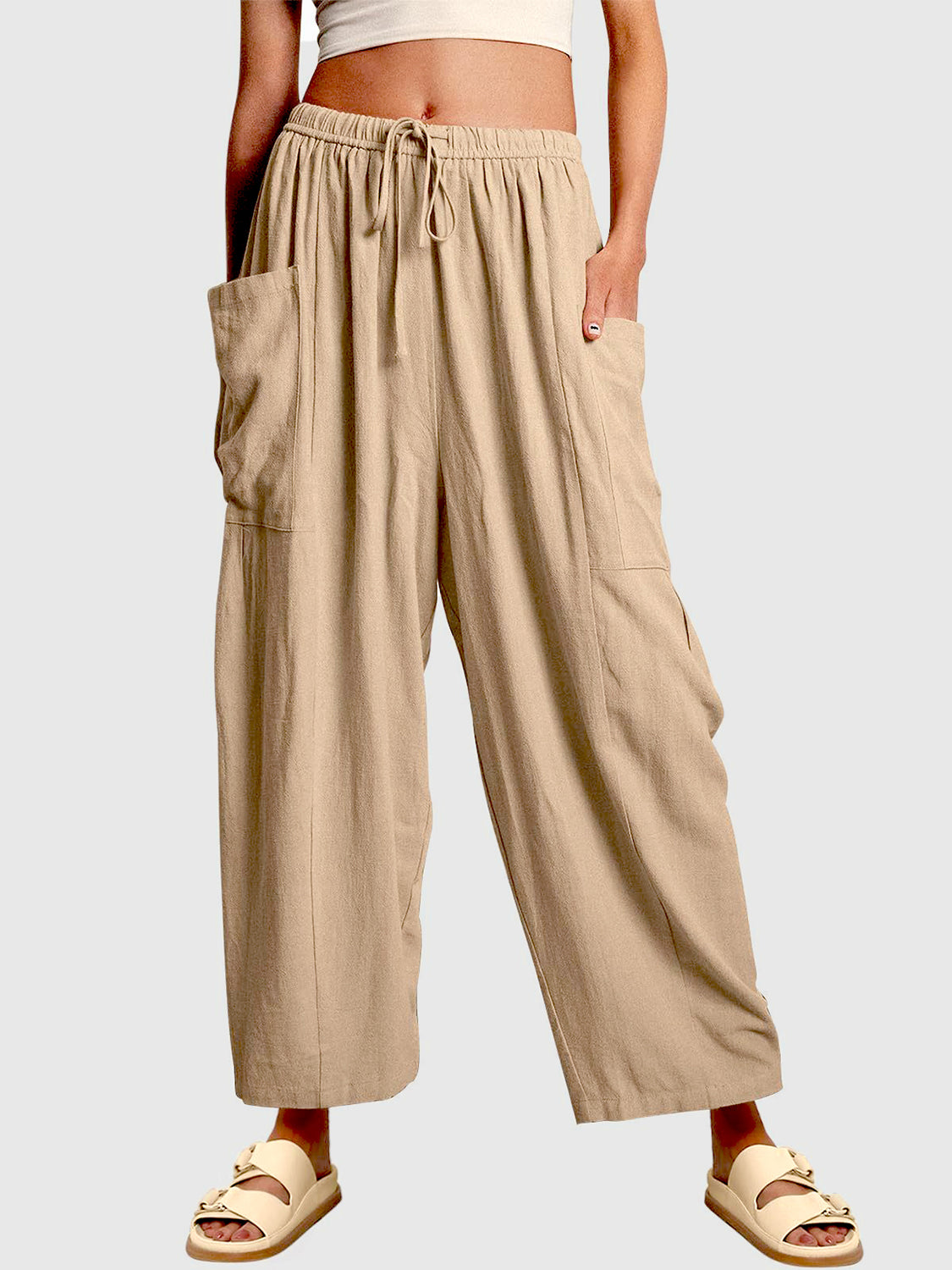 Full Size Wide Leg Pants with Pockets-BOTTOMS SIZES SMALL MEDIUM LARGE-[Adult]-[Female]-2022 Online Blue Zone Planet