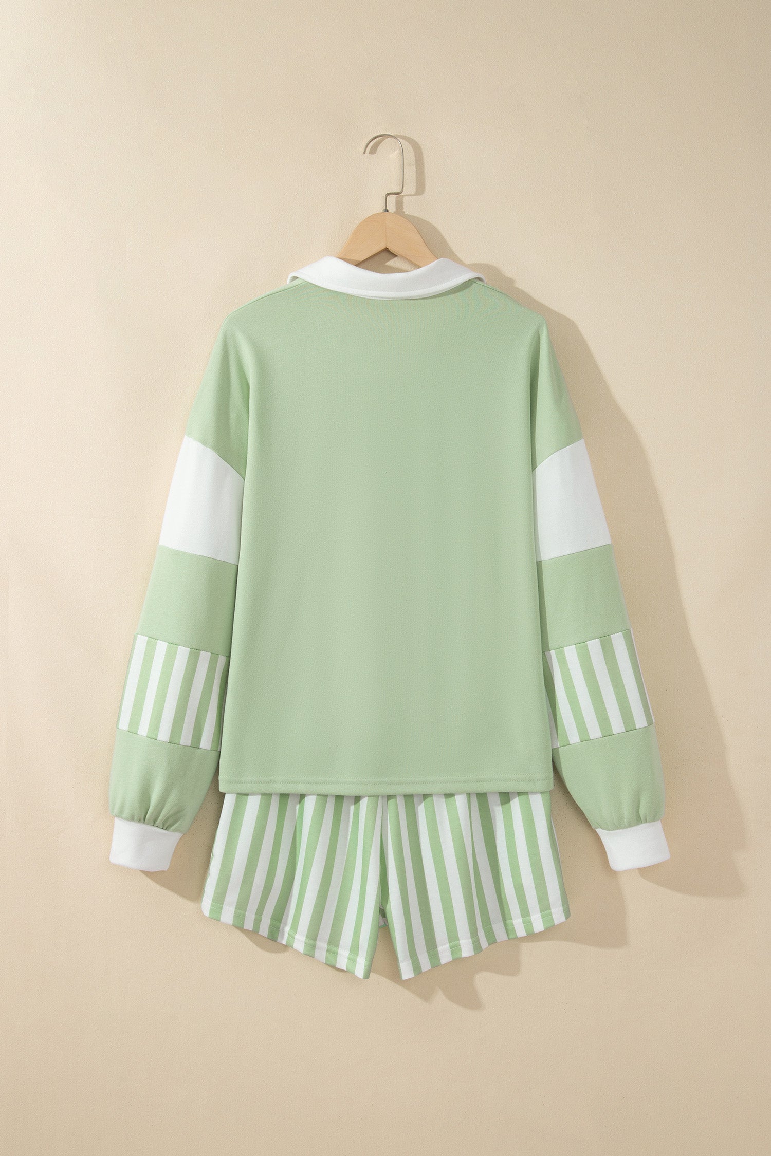 Gossamer Pink Striped Color Block Pullover Top Drawstring Shorts Set-Two Piece Sets/Short Sets-[Adult]-[Female]-2022 Online Blue Zone Planet
