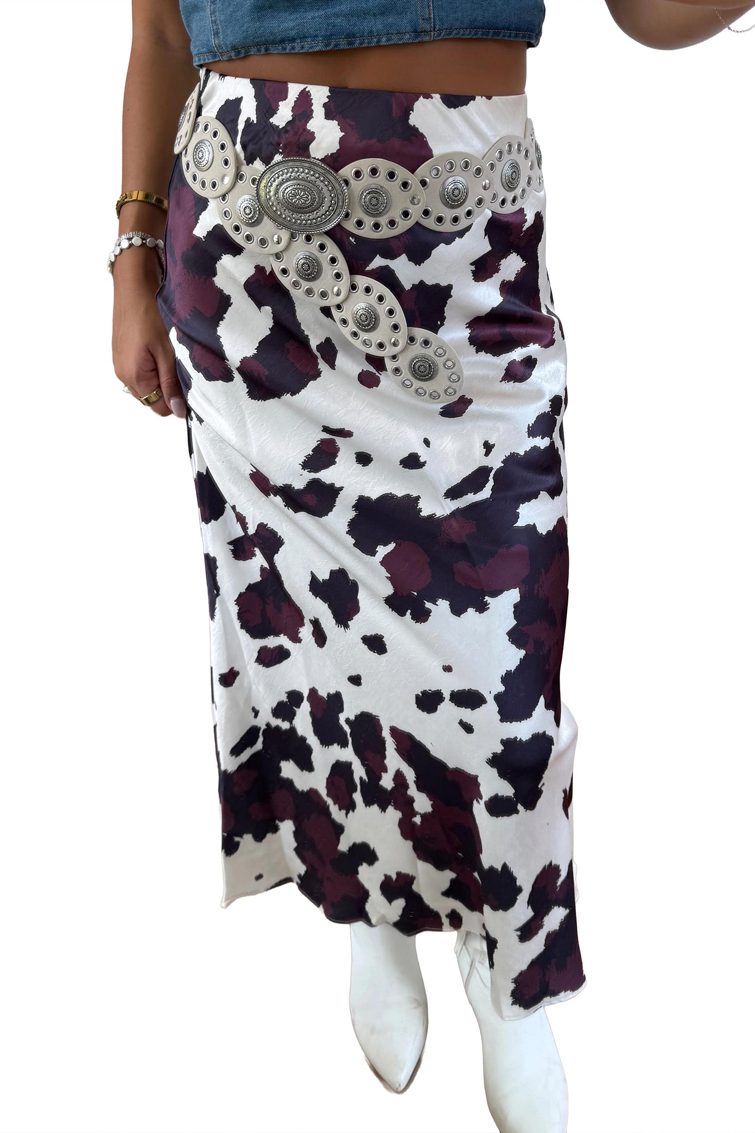 Brown Abstract Print Western Long Metal Zip-Up Waist Daily Wear Skirt-Bottoms/Skirts & Petticoat-[Adult]-[Female]-2022 Online Blue Zone Planet