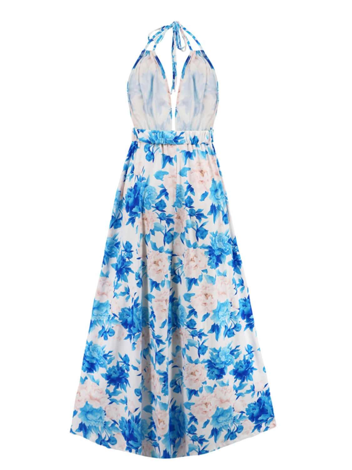 Slit Backless Printed Halter Neck Dress-TOPS / DRESSES-[Adult]-[Female]-2022 Online Blue Zone Planet