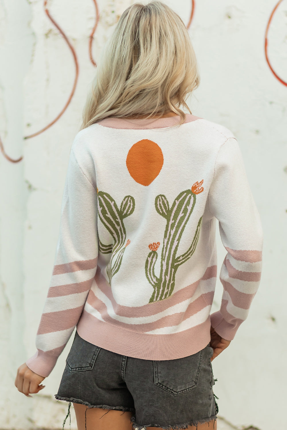 Apricot Desert Cactus Buttoned Front Sweater Cardigan-Sweaters & Cardigans/Cardigans-[Adult]-[Female]-2022 Online Blue Zone Planet