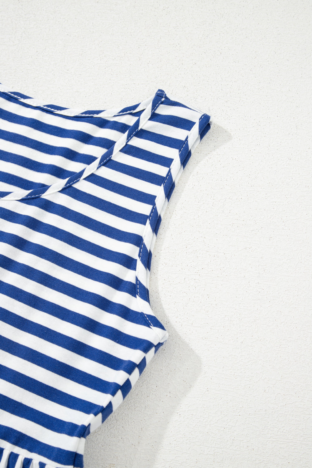 Sky Blue Stripe U Neck Sleeveless Loose Fit Mini Dress-TOPS / DRESSES-[Adult]-[Female]-2022 Online Blue Zone Planet