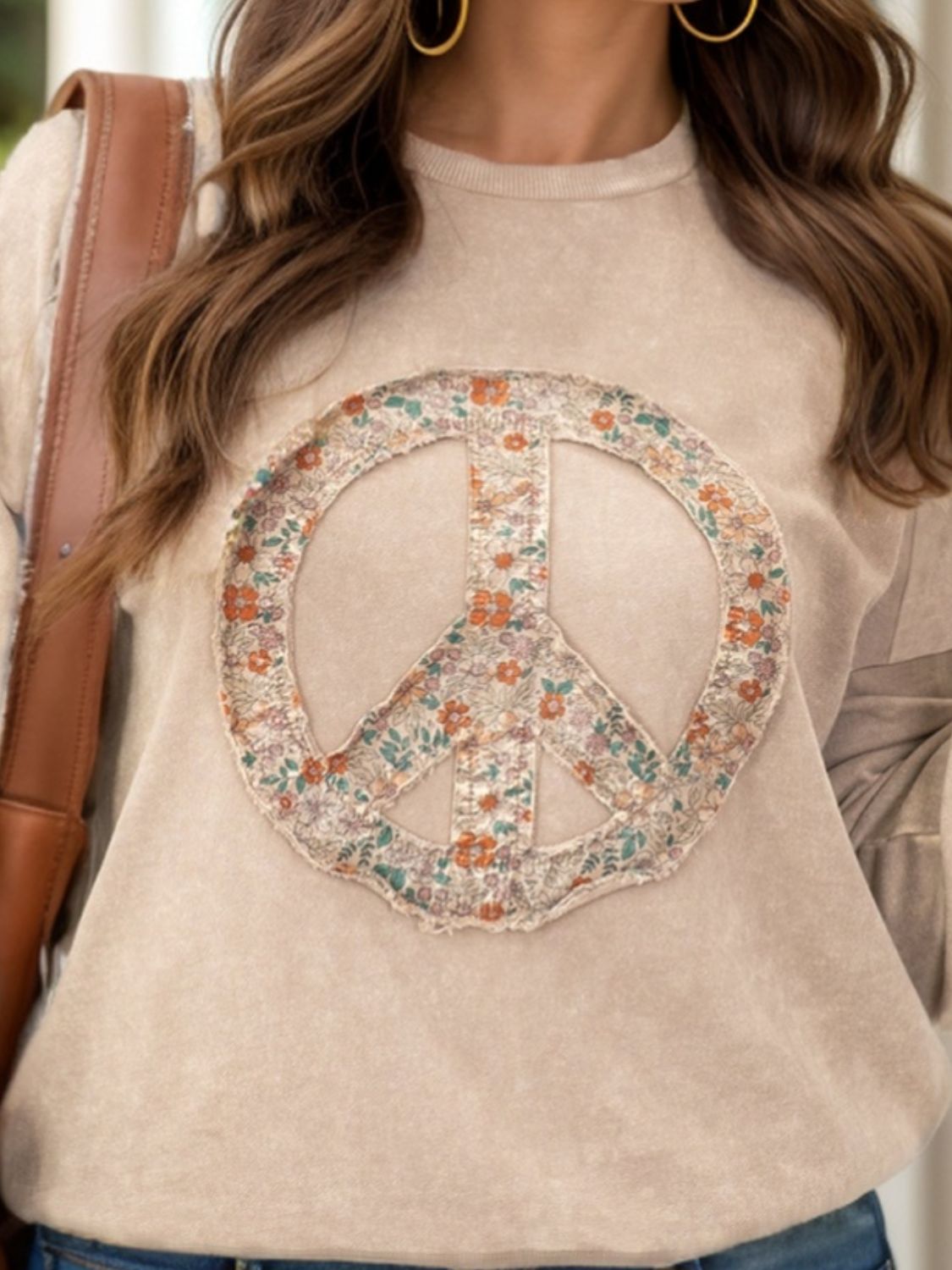 Plus Size Peace Sign Long Sleeve Sweatshirt-TOPS / DRESSES-[Adult]-[Female]-2022 Online Blue Zone Planet