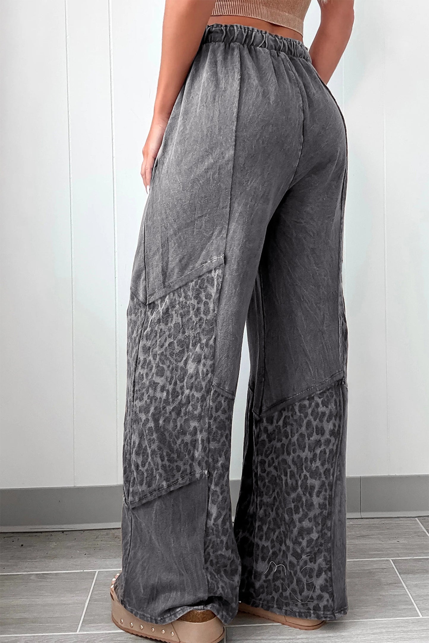 Dark Grey Mineral Wash Leopard Patchwork Loose Pants-Bottoms/Pants & Culotte-[Adult]-[Female]-2022 Online Blue Zone Planet