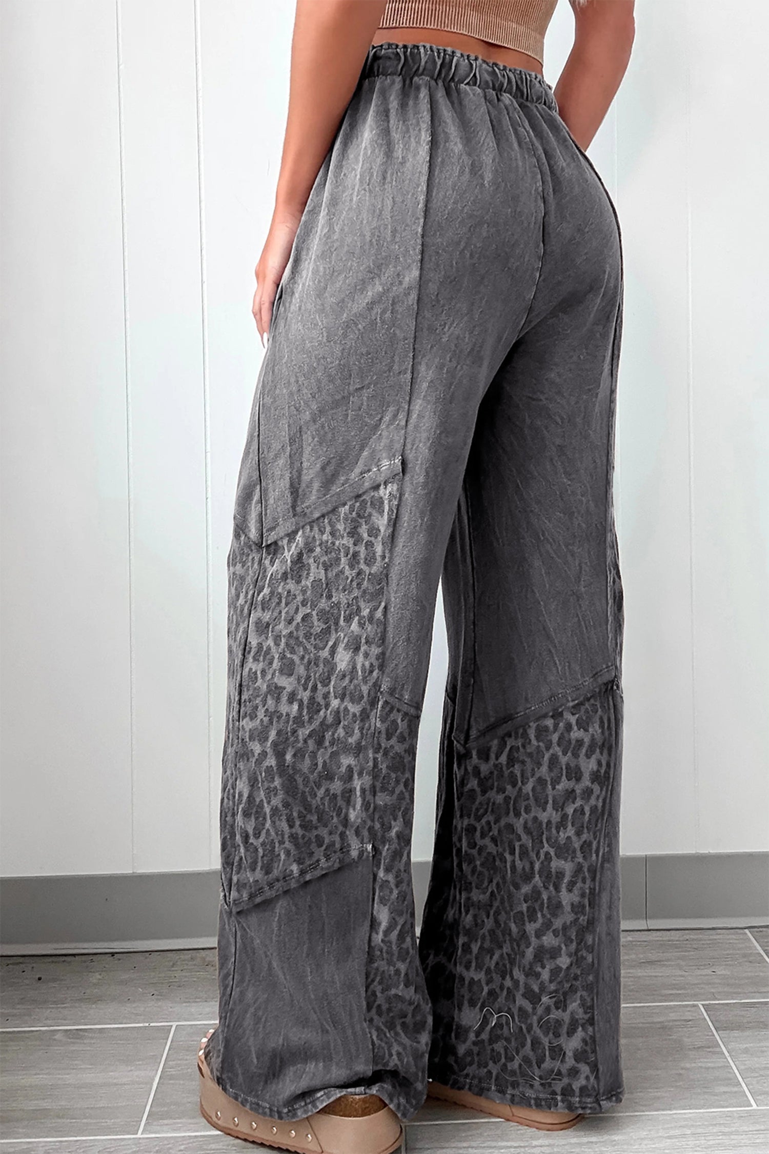 Dark Grey Mineral Wash Leopard Patchwork Loose Pants-Bottoms/Pants & Culotte-[Adult]-[Female]-2022 Online Blue Zone Planet