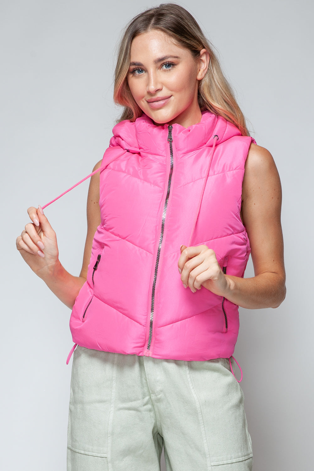 Snobbish Zip Up Quilted Hooded Vest-TOPS / DRESSES-[Adult]-[Female]-Pink-S-2022 Online Blue Zone Planet