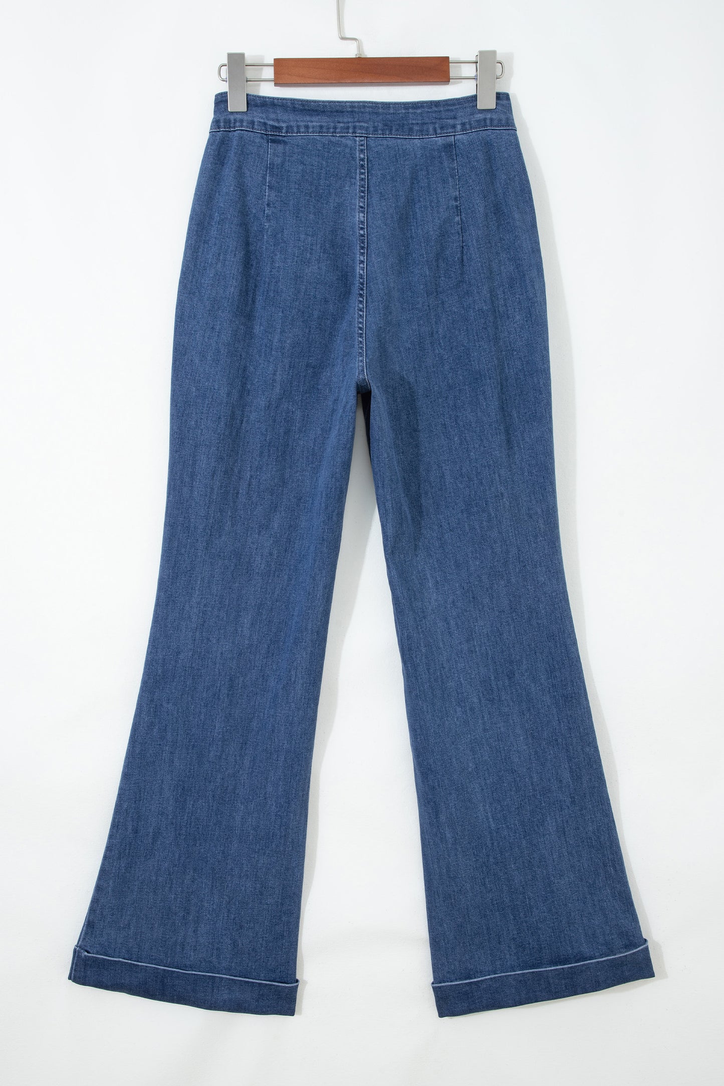 Ashleigh Blue Golden Button Detail Rolled Edge Flare Leg Jeans-Bottoms/Jeans-[Adult]-[Female]-2022 Online Blue Zone Planet