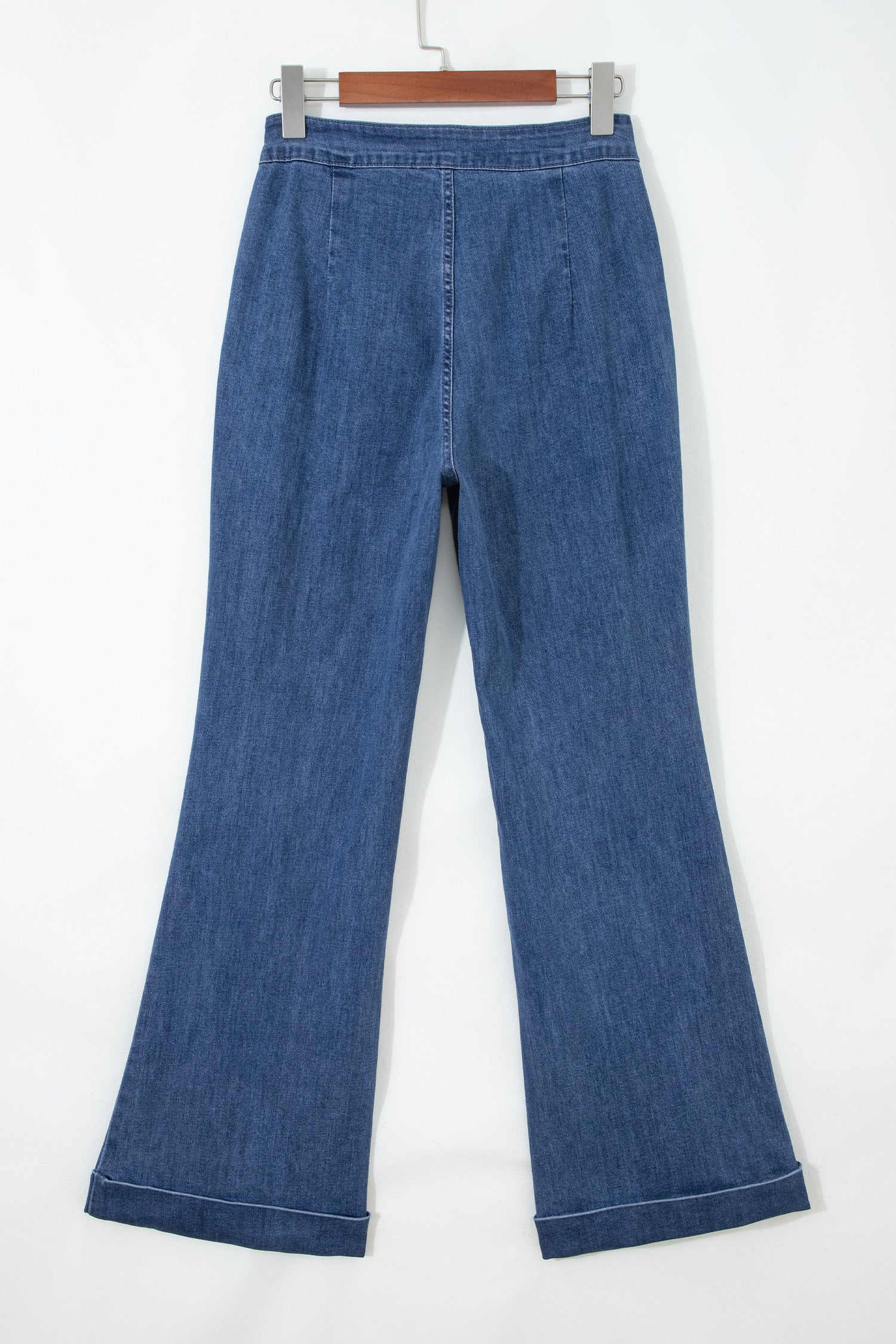 Ashleigh Blue Golden Button Detail Rolled Edge Flare Leg Jeans-Bottoms/Jeans-[Adult]-[Female]-2022 Online Blue Zone Planet