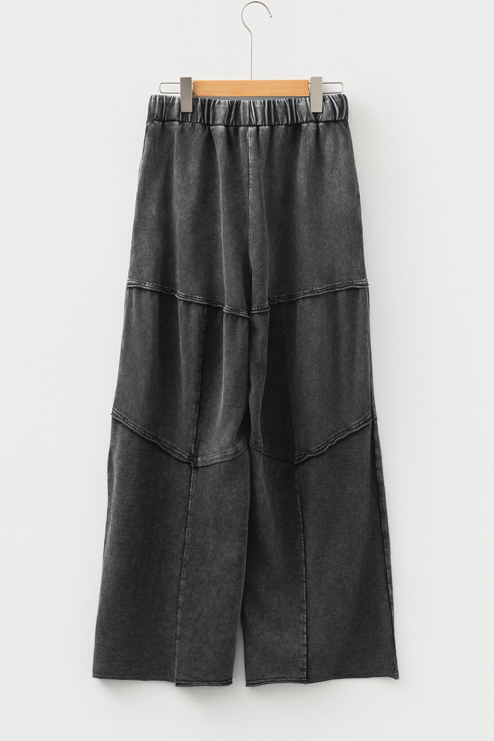 Black Mineral Wash Tiered Wide Leg Patchwork Drawstring Pants-Bottoms/Pants & Culotte-[Adult]-[Female]-2022 Online Blue Zone Planet