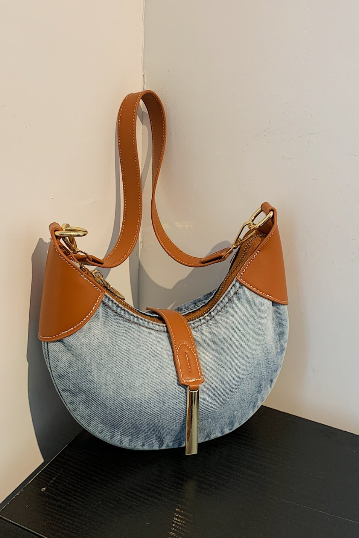 Contrast Denim Shoulder Bag-[Adult]-[Female]-2022 Online Blue Zone Planet