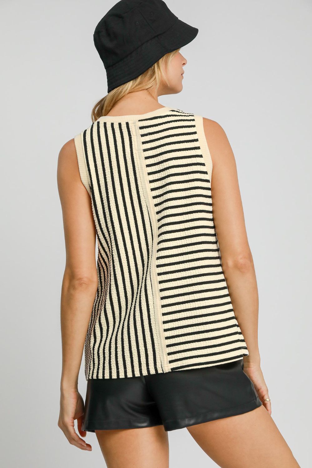 Umgee Round Neck Texture Striped Tank-TOPS / DRESSES-[Adult]-[Female]-2022 Online Blue Zone Planet