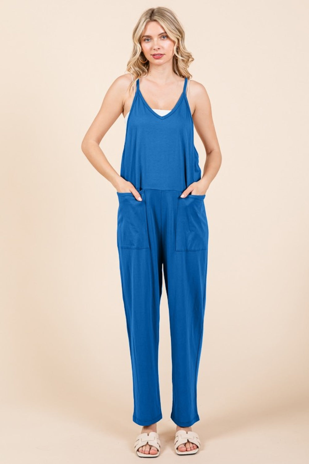 Culture Code Full Size Sleeveless Jumpsuit with Pockets-TOPS / DRESSES-[Adult]-[Female]-Azula Blue-S-2022 Online Blue Zone Planet