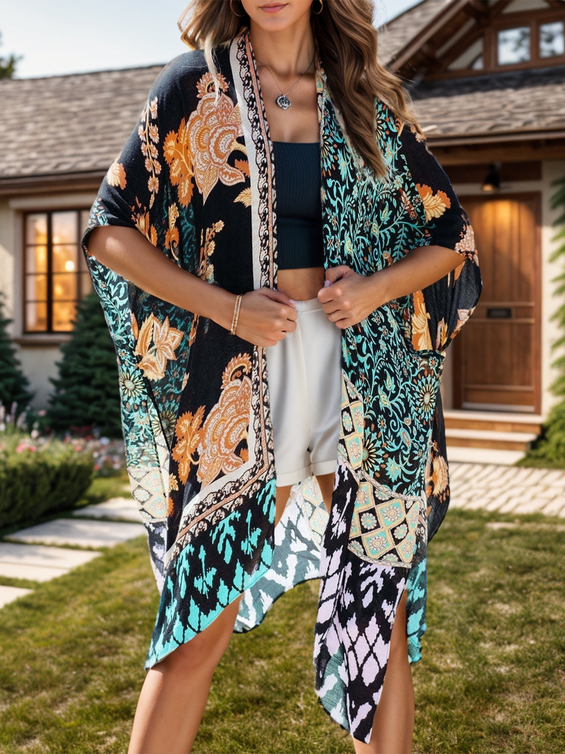 Printed Open Front Cover-Up-TOPS / DRESSES-[Adult]-[Female]-Black-One Size-2022 Online Blue Zone Planet