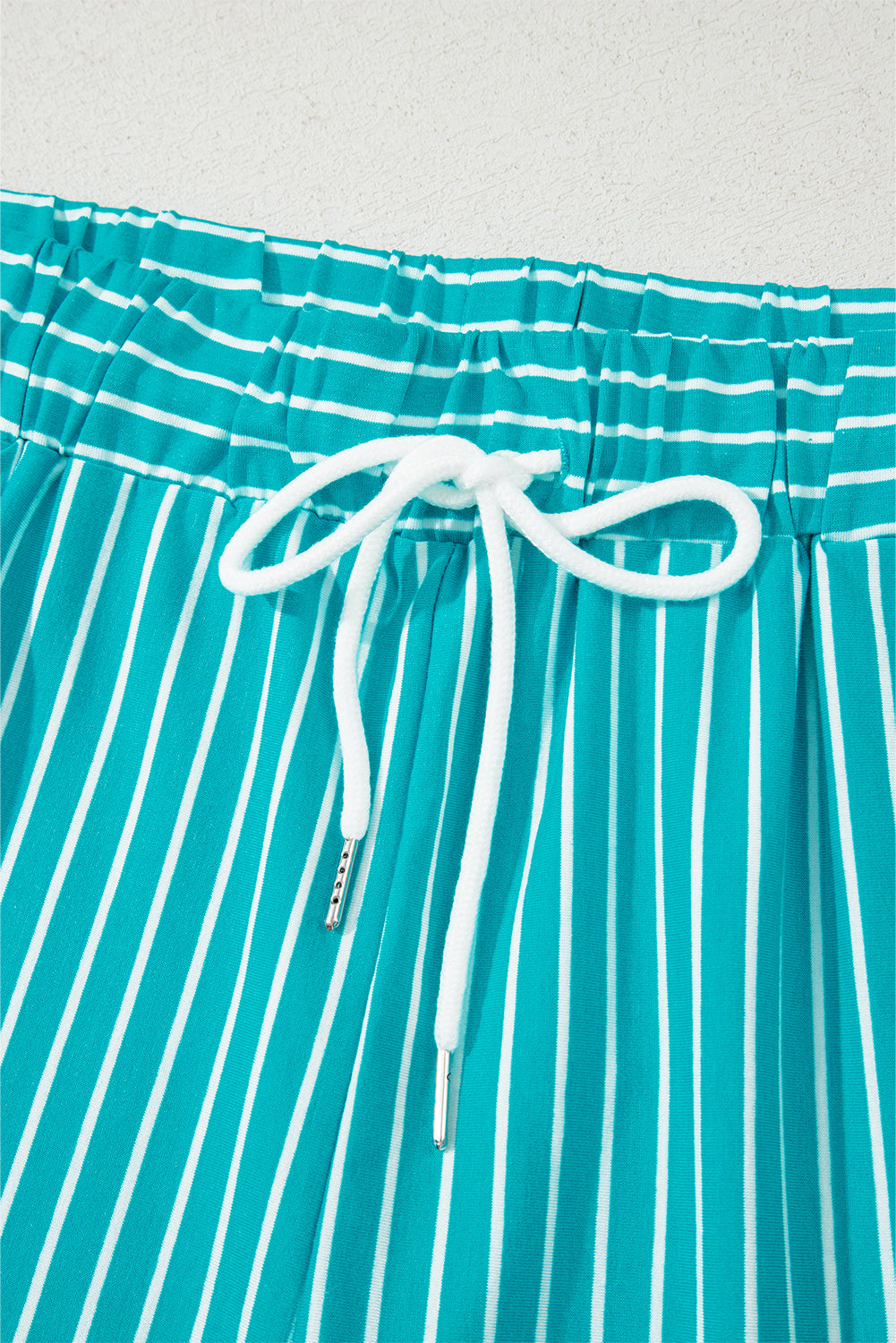 Sky Blue Stripe V Neck Tee and Casual Short Set-Two Piece Sets/Short Sets-[Adult]-[Female]-2022 Online Blue Zone Planet