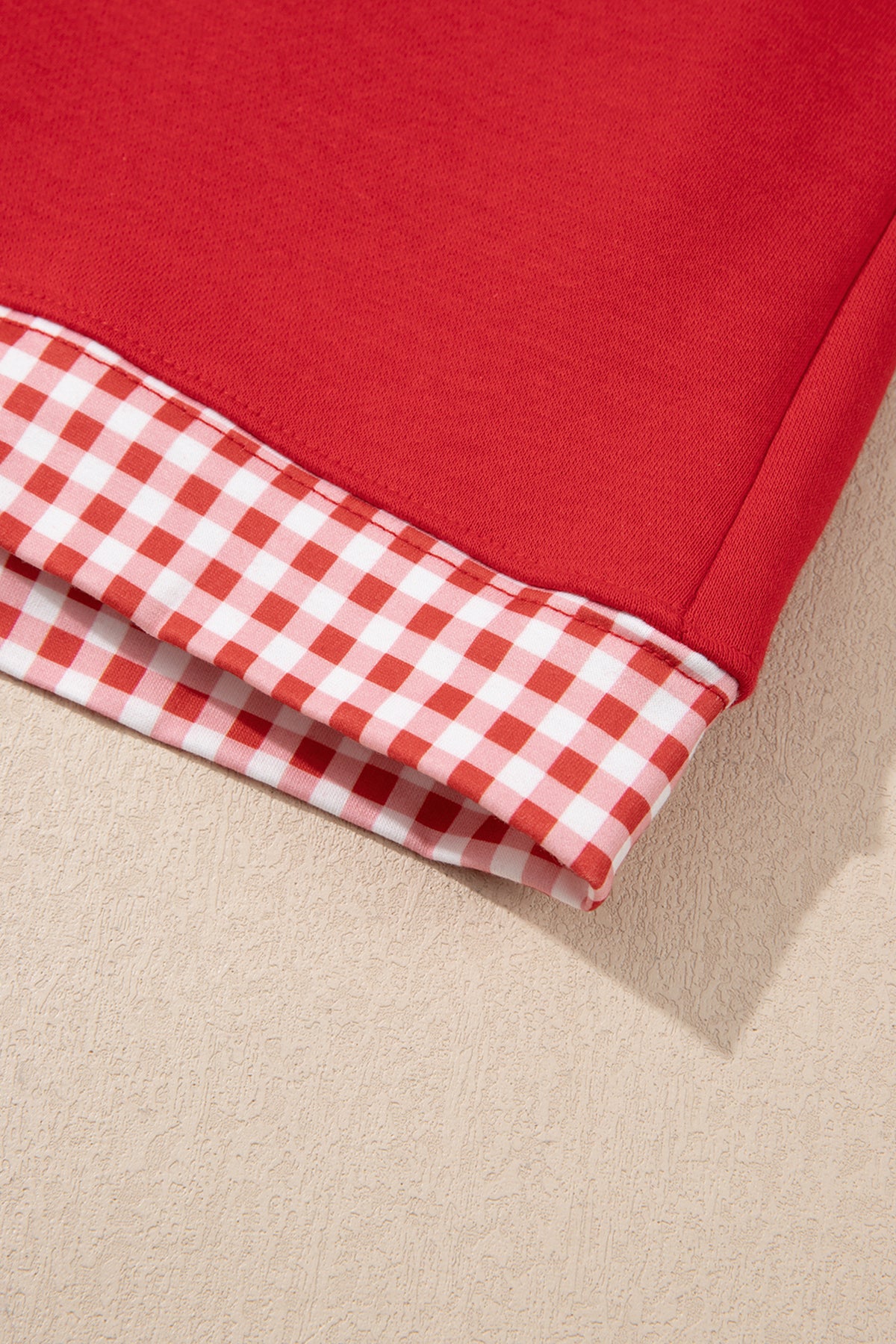 Fiery Red Gingham Trim Baggy Pullover 2pcs Short Set-Two Piece Sets/Short Sets-[Adult]-[Female]-2022 Online Blue Zone Planet