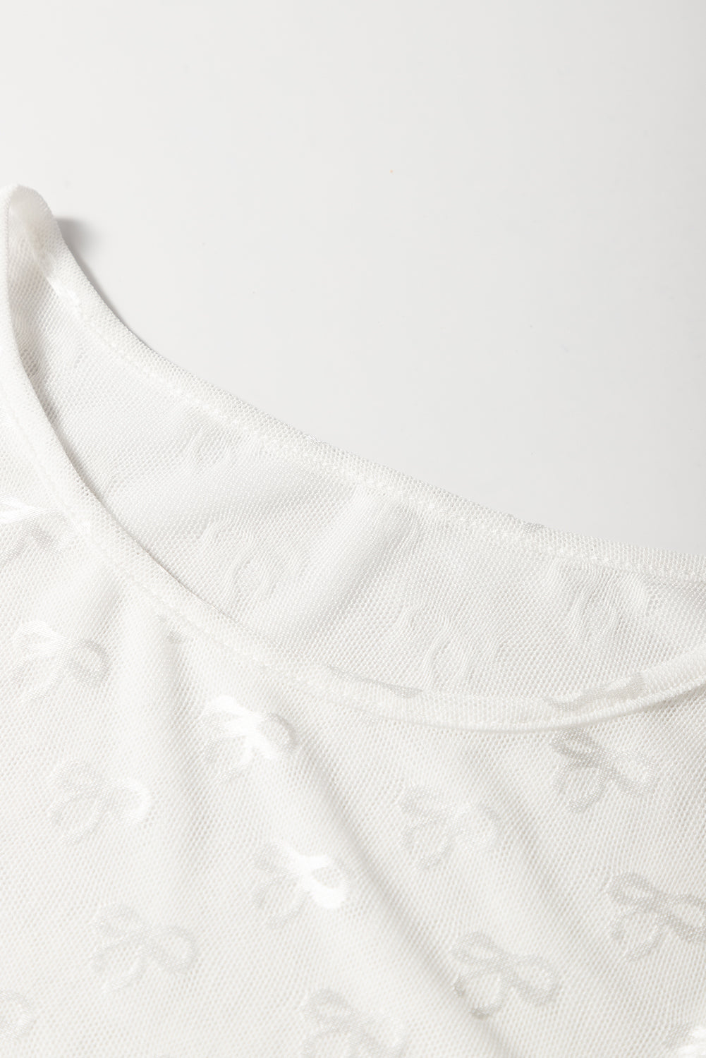 White Mesh Bow Pattern Long Sleeve Top-Tops/Long Sleeve Tops-[Adult]-[Female]-2022 Online Blue Zone Planet