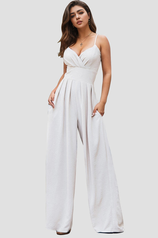 Spaghetti Strap Wide Leg Jumpsuit-TOPS / DRESSES-[Adult]-[Female]-White-S-2022 Online Blue Zone Planet